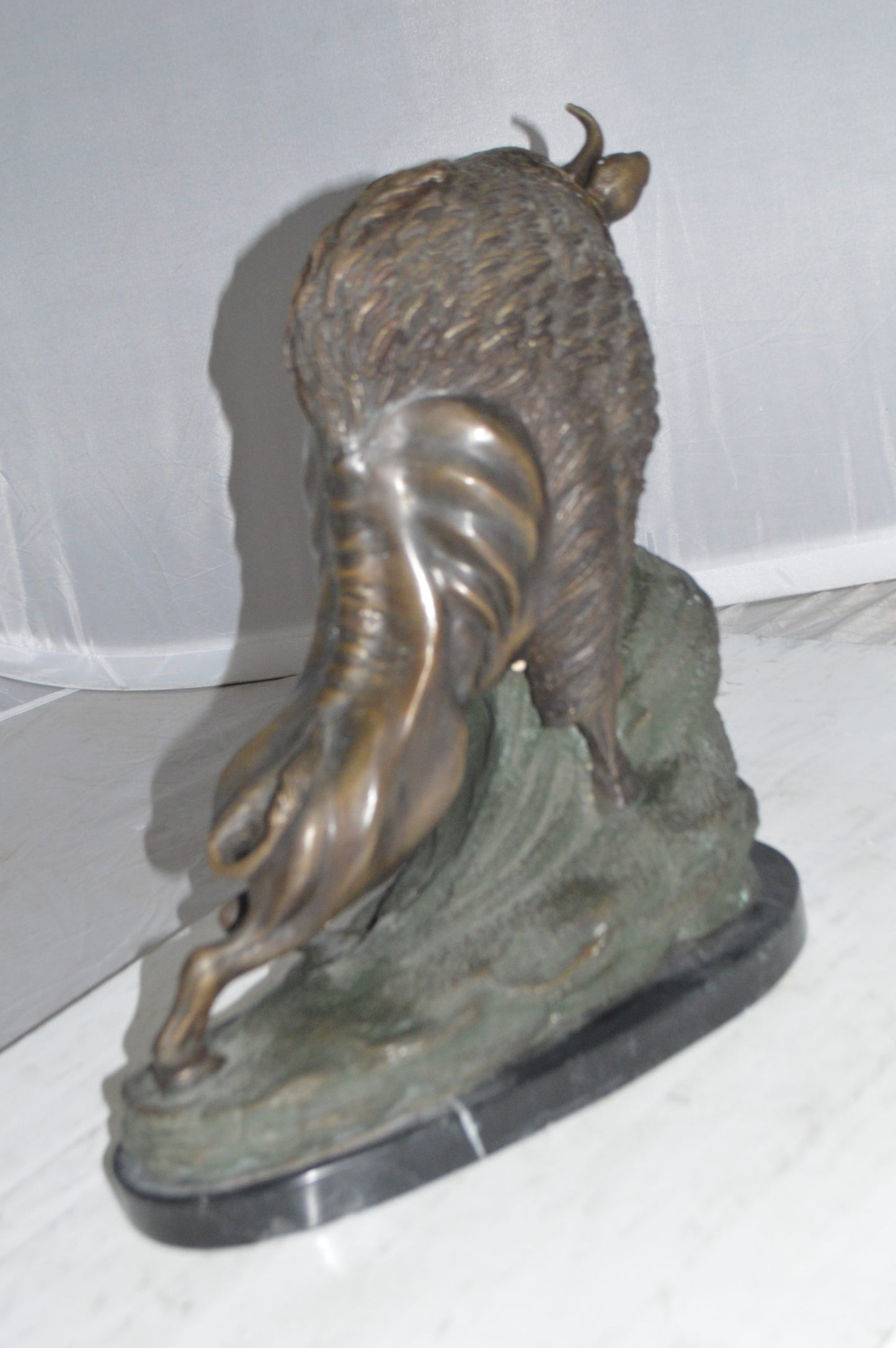 Bison Bronze Statue - Size: 7"L x 14"W x 15"H.