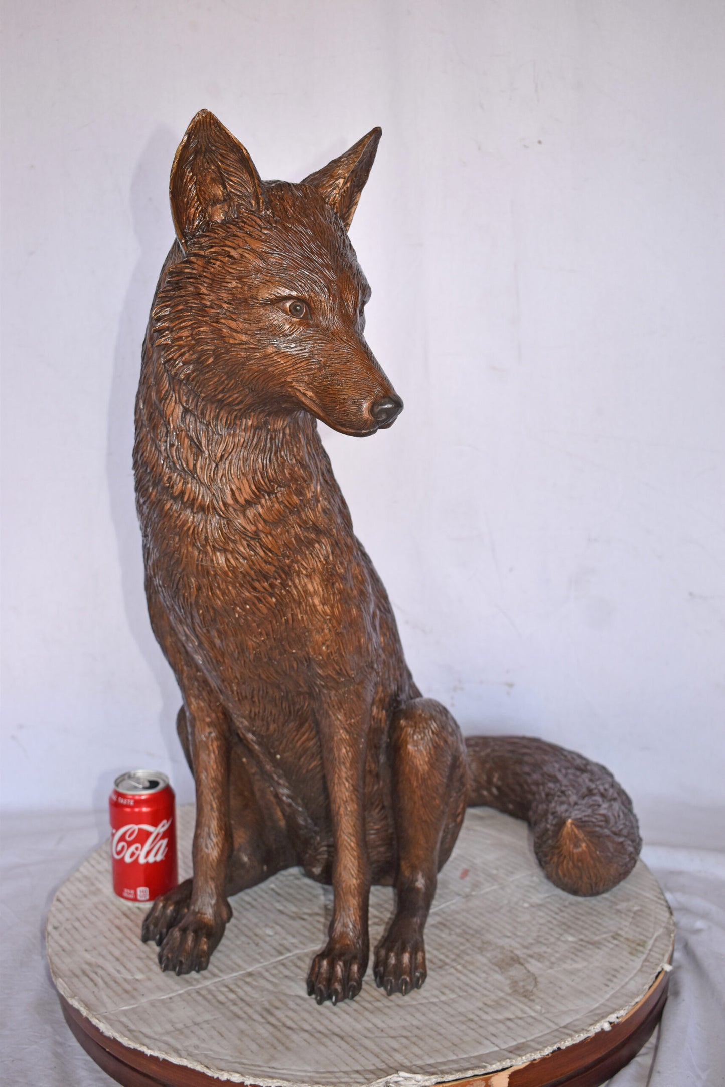 Fox Sitting Life Size Bronze Statue - Size: 20"L x 15"W x 28"H.