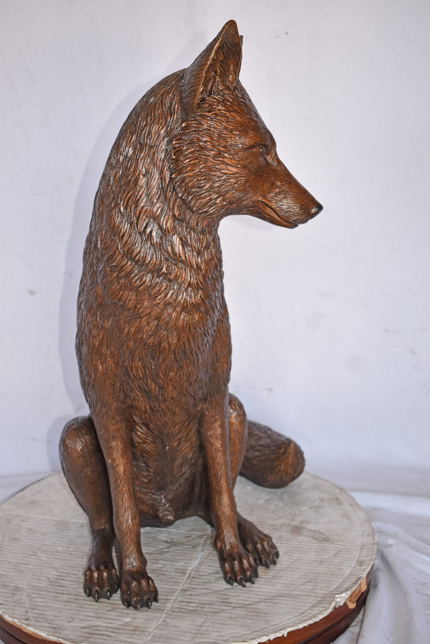 Fox Sitting Life Size Bronze Statue - Size: 20"L x 15"W x 28"H.