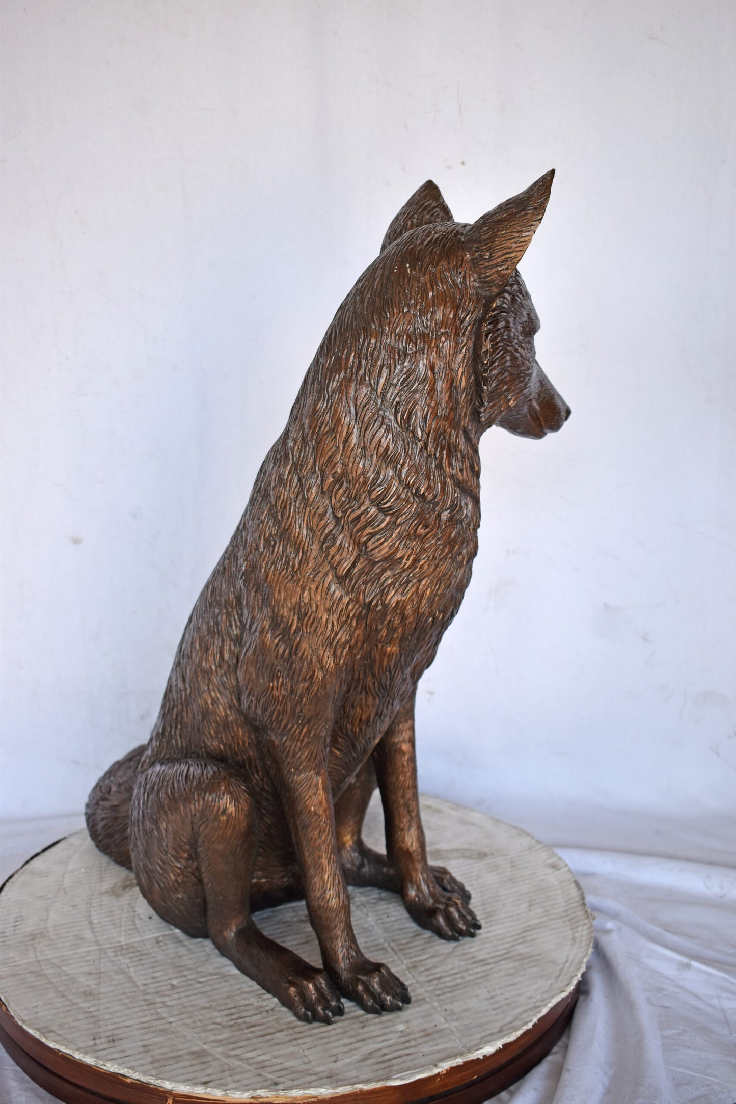 Fox Sitting Life Size Bronze Statue - Size: 20"L x 15"W x 28"H.