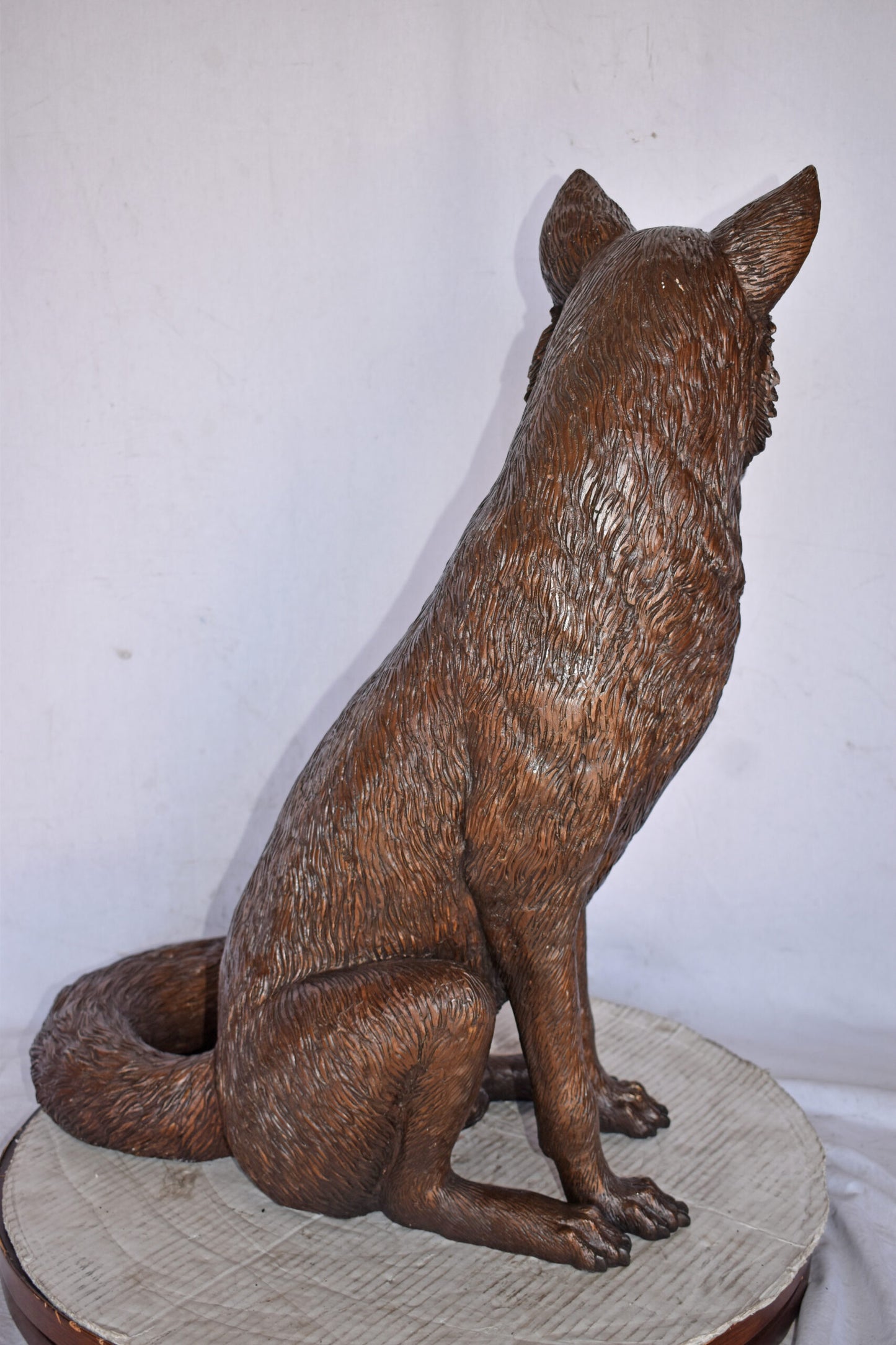 Fox Sitting Life Size Bronze Statue - Size: 20"L x 15"W x 28"H.