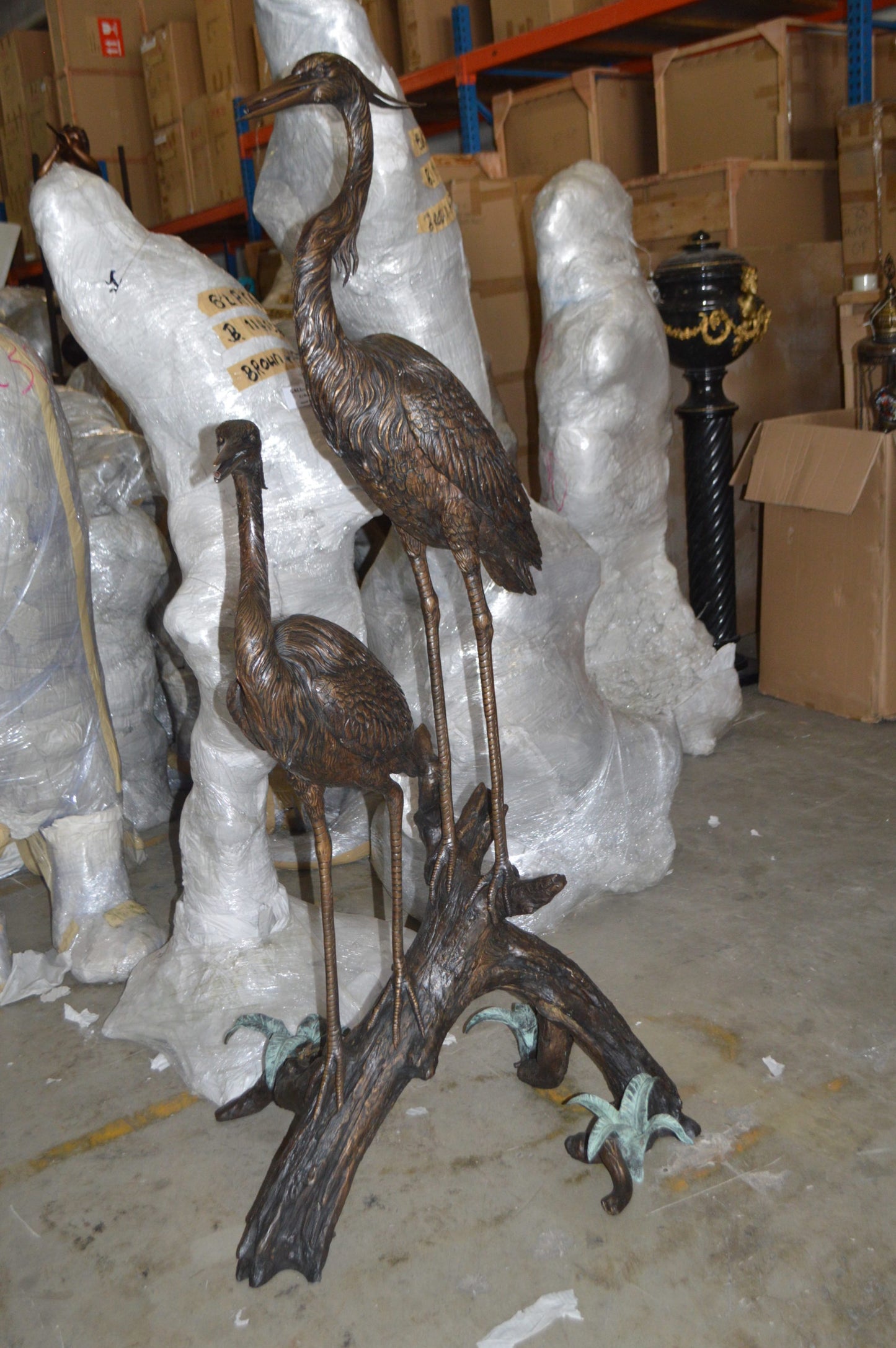 Two Herons on a three Bronze Fountain Statue - Size: 32"L x 24"W x 67"H.