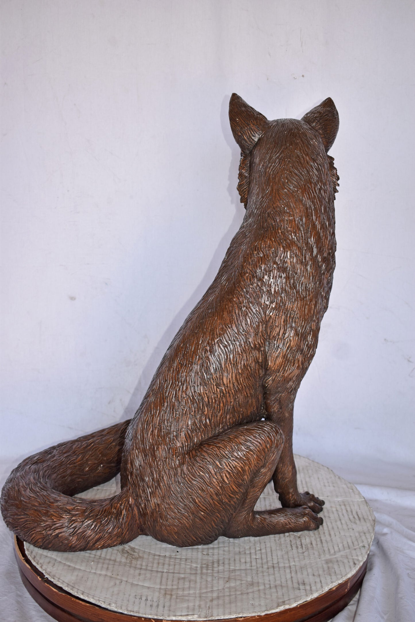 Fox Sitting Life Size Bronze Statue - Size: 20"L x 15"W x 28"H.