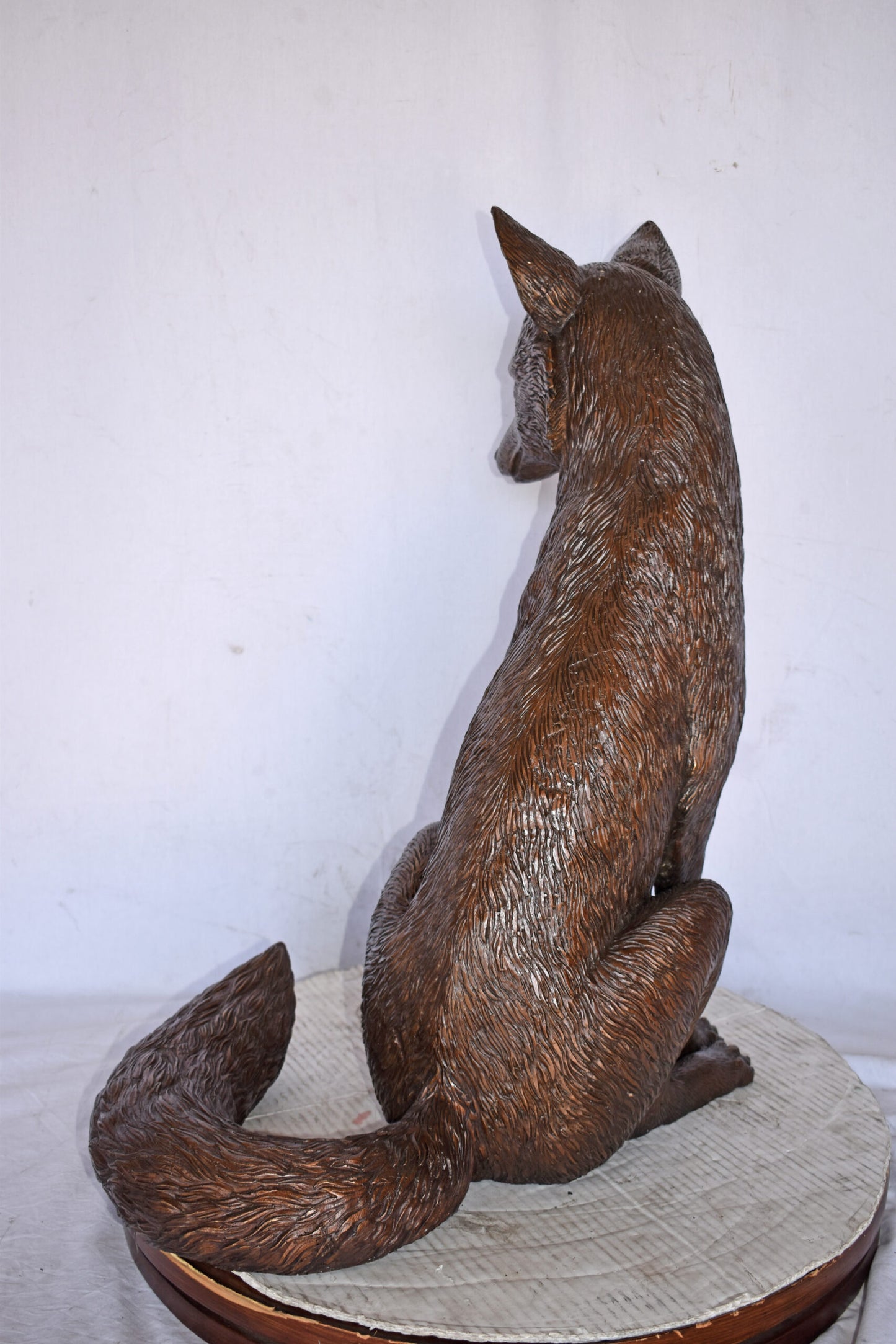 Fox Sitting Life Size Bronze Statue - Size: 20"L x 15"W x 28"H.