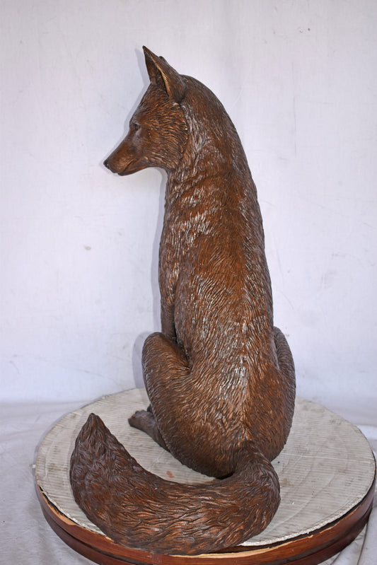 Fox Sitting Life Size Bronze Statue - Size: 20"L x 15"W x 28"H.