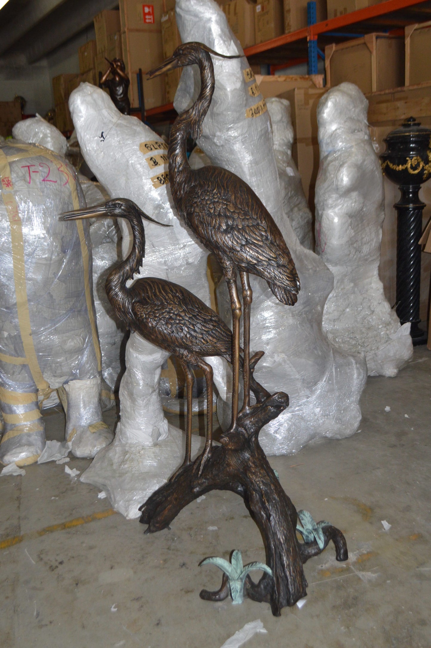 Two Herons on a three Bronze Fountain Statue - Size: 32"L x 24"W x 67"H.
