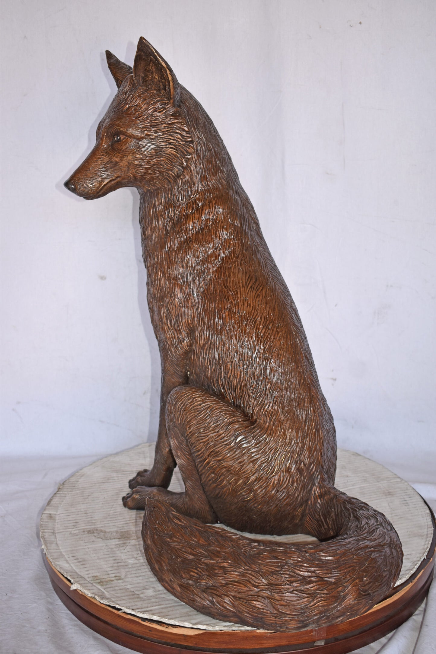 Fox Sitting Life Size Bronze Statue - Size: 20"L x 15"W x 28"H.