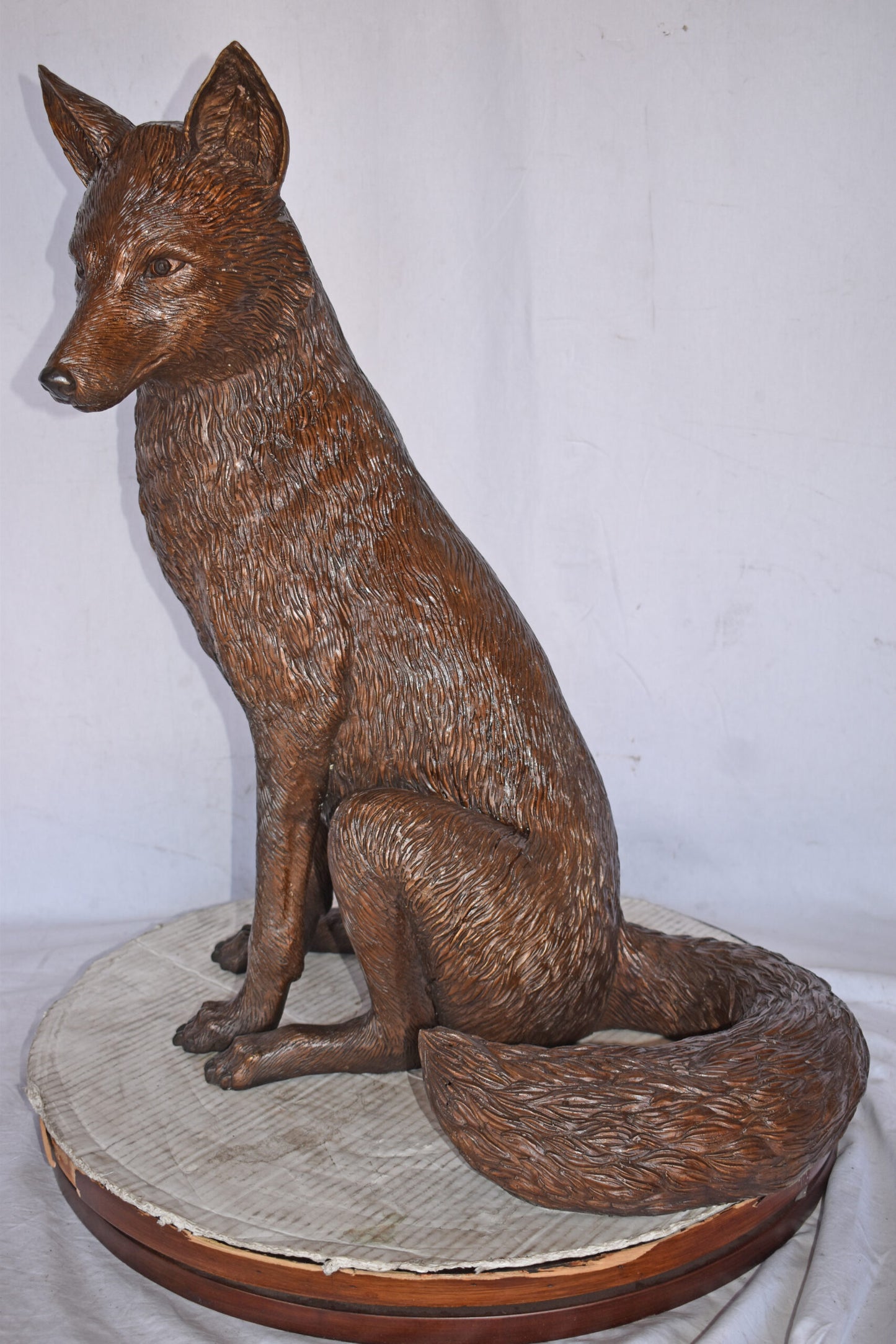 Fox Sitting Life Size Bronze Statue - Size: 20"L x 15"W x 28"H.
