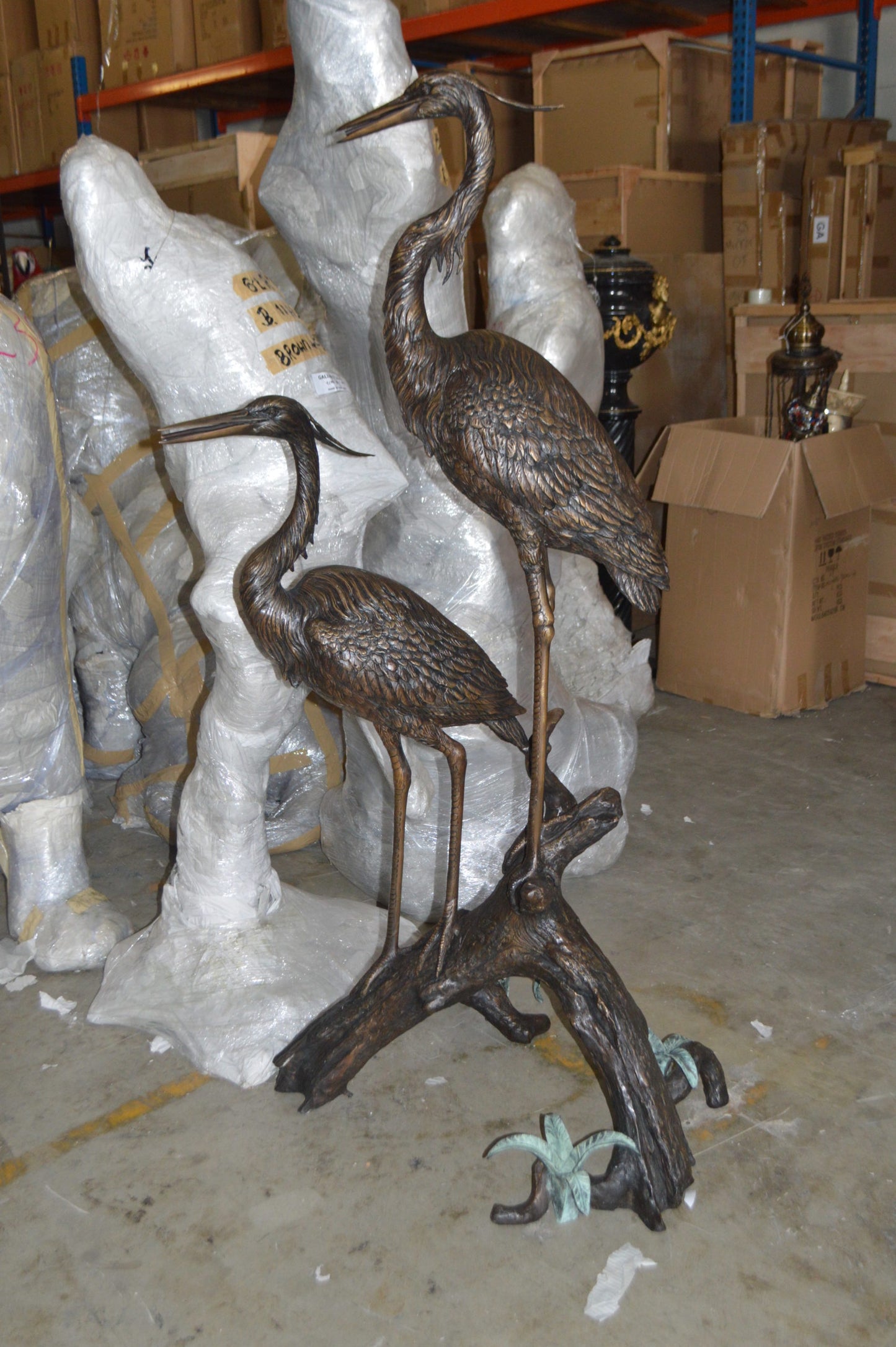 Two Herons on a three Bronze Fountain Statue - Size: 32"L x 24"W x 67"H.