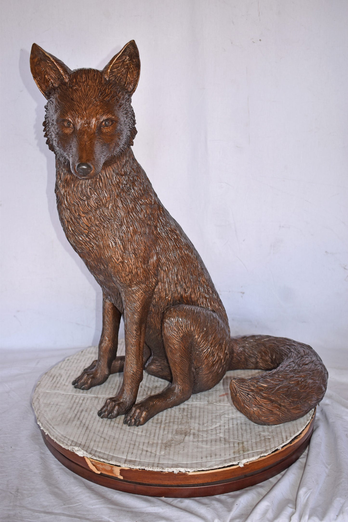 Fox Sitting Life Size Bronze Statue - Size: 20"L x 15"W x 28"H.