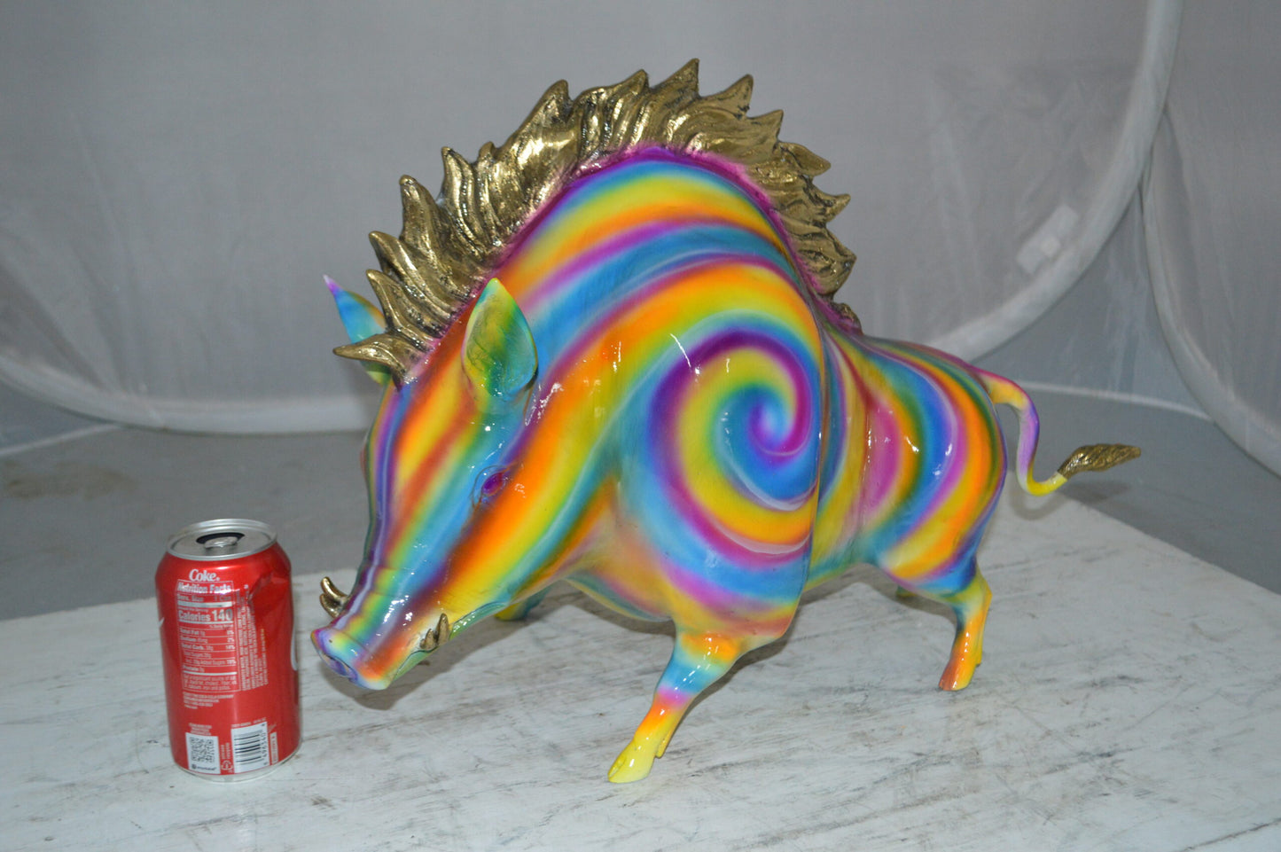 Fat Modern Boar Bronze Statue - Size: 22"L x 9"W x 15"H.