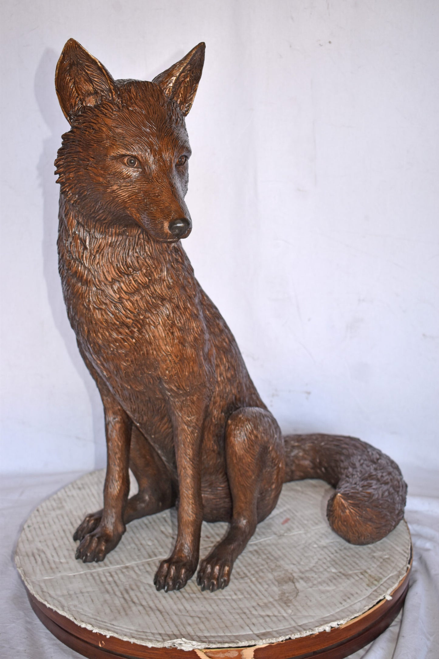 Fox Sitting Life Size Bronze Statue - Size: 20"L x 15"W x 28"H.