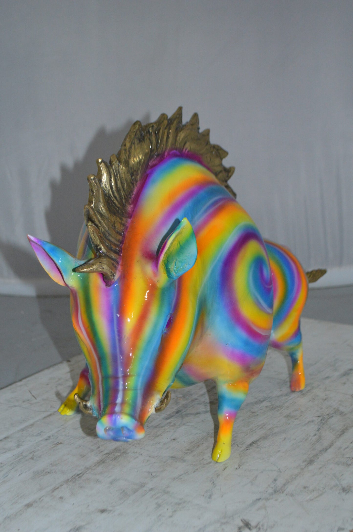 Fat Modern Boar Bronze Statue - Size: 22"L x 9"W x 15"H.