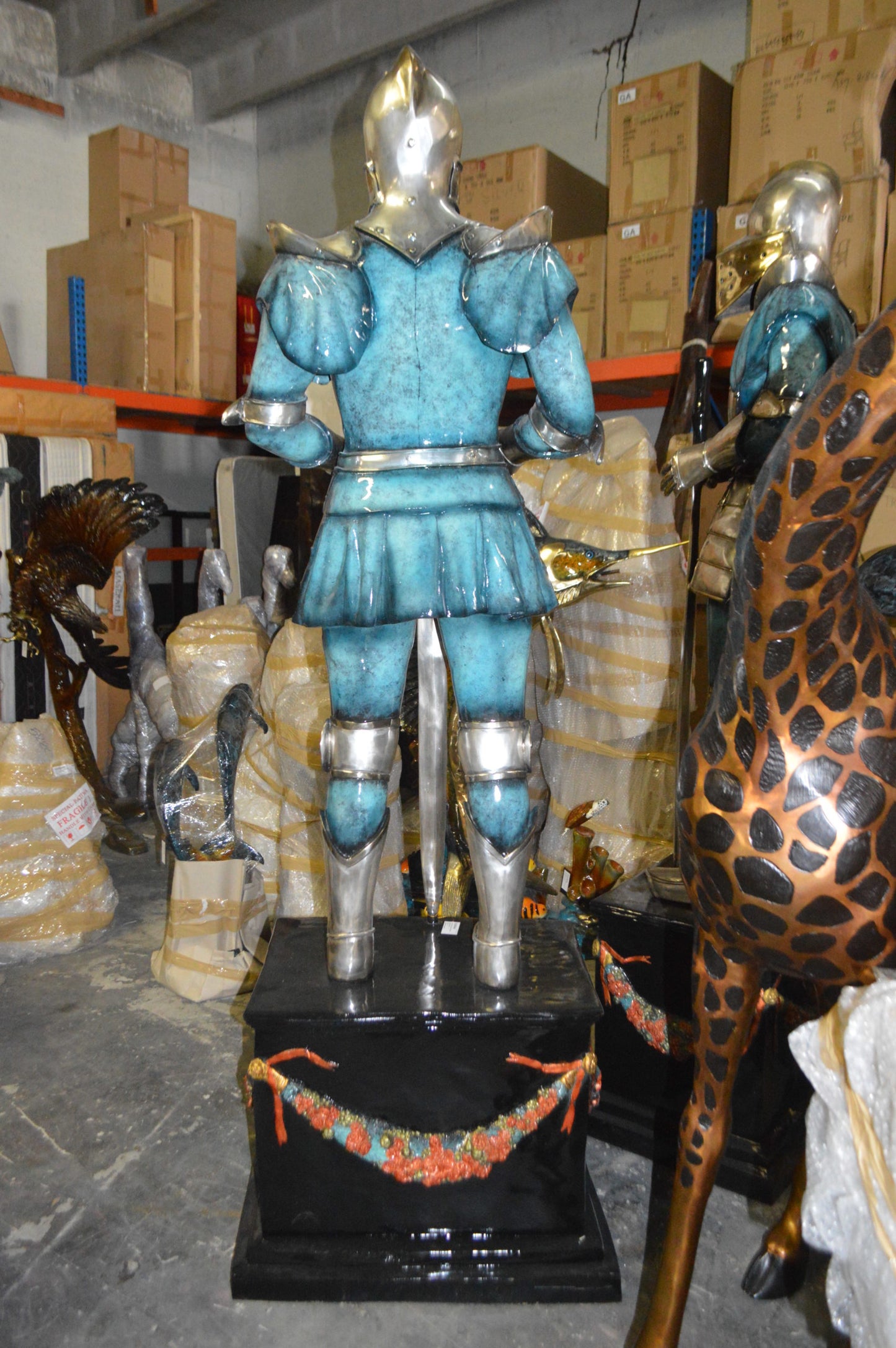 A Pair of Roman Soldiers standing with armor Bronze Statues - 22"x 31"x 93"H.