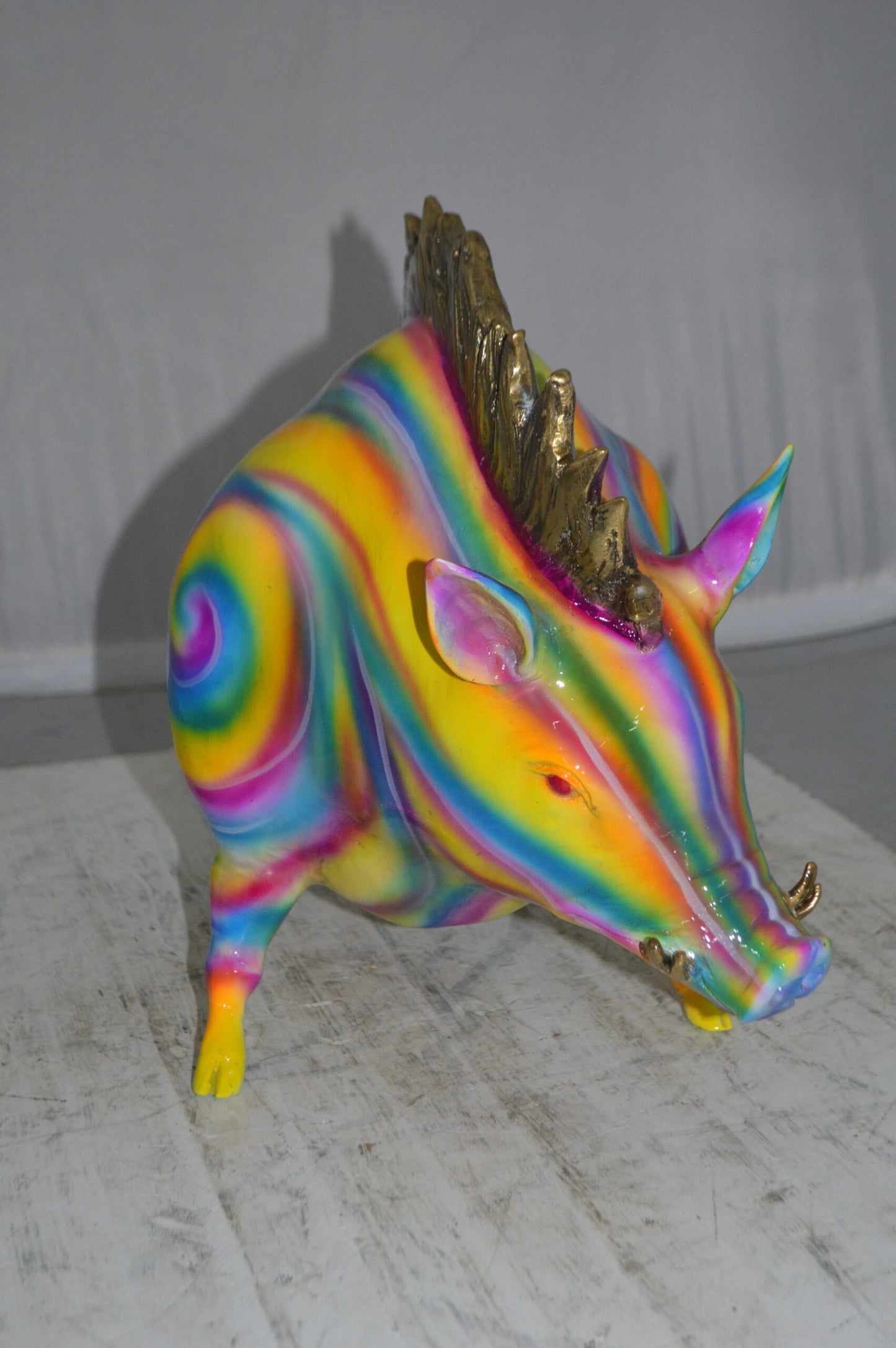 Fat Modern Boar Bronze Statue - Size: 22"L x 9"W x 15"H.