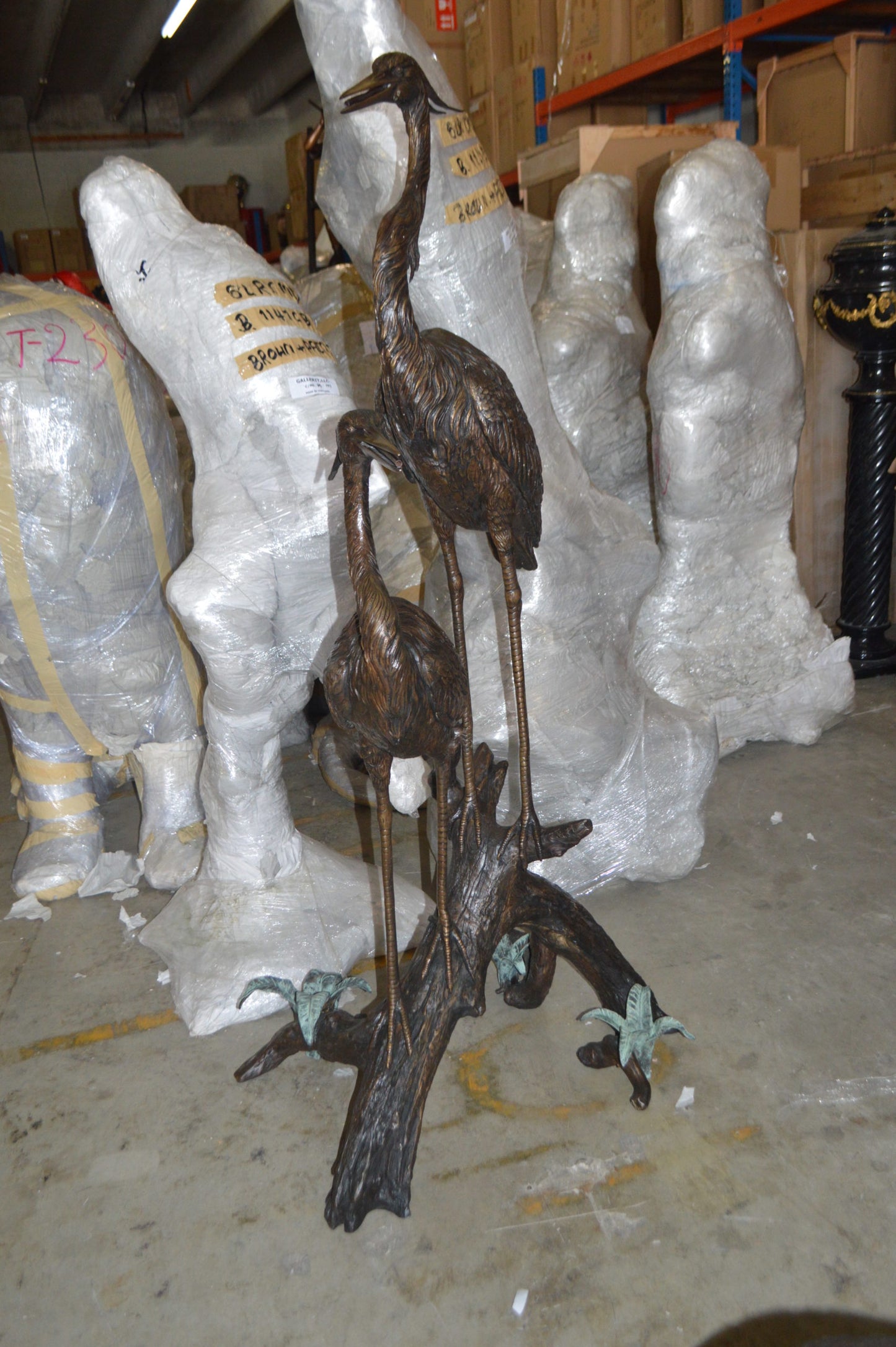 Two Herons on a three Bronze Fountain Statue - Size: 32"L x 24"W x 67"H.