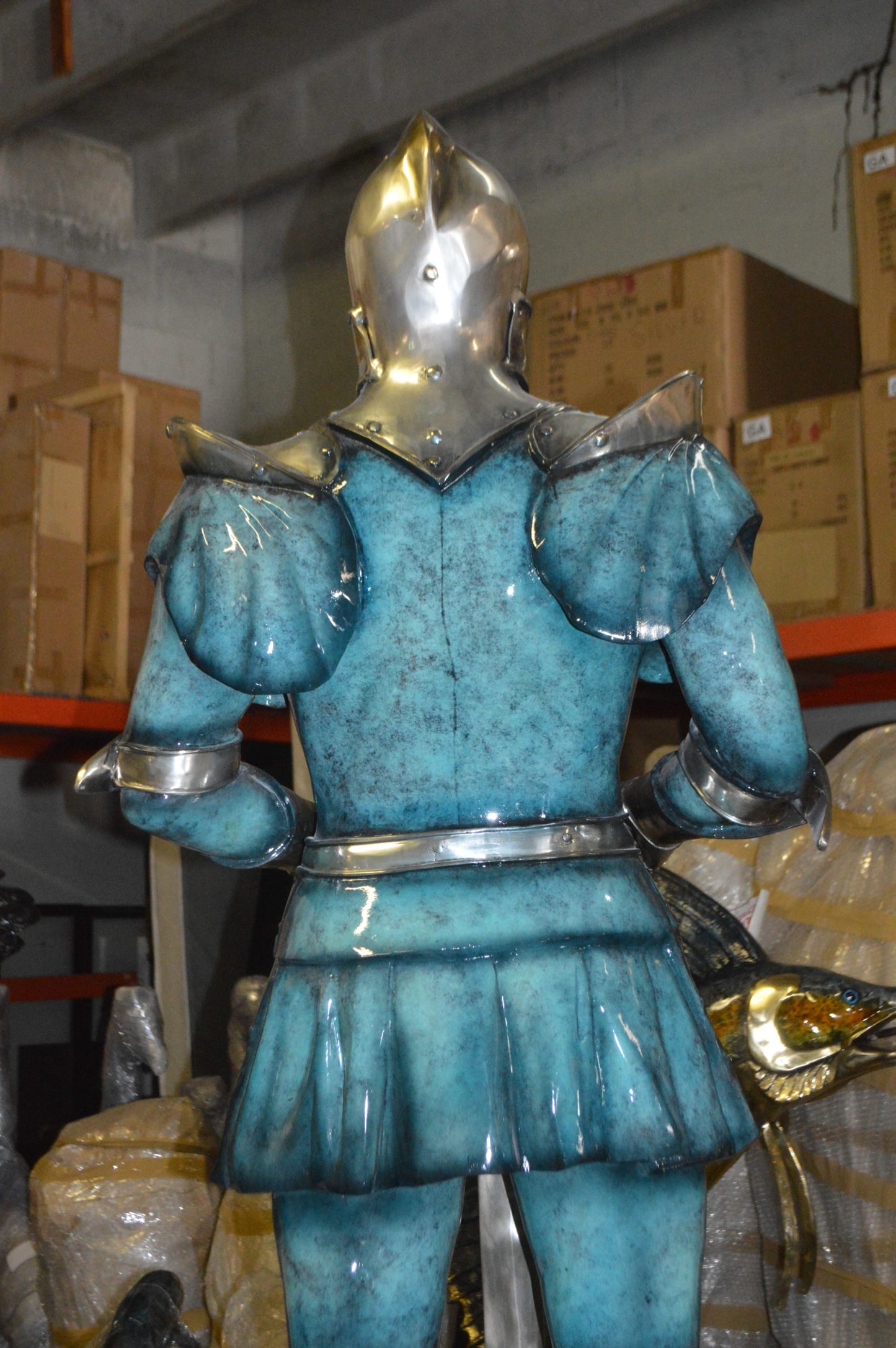 A Pair of Roman Soldiers standing with armor Bronze Statues - 22"x 31"x 93"H.