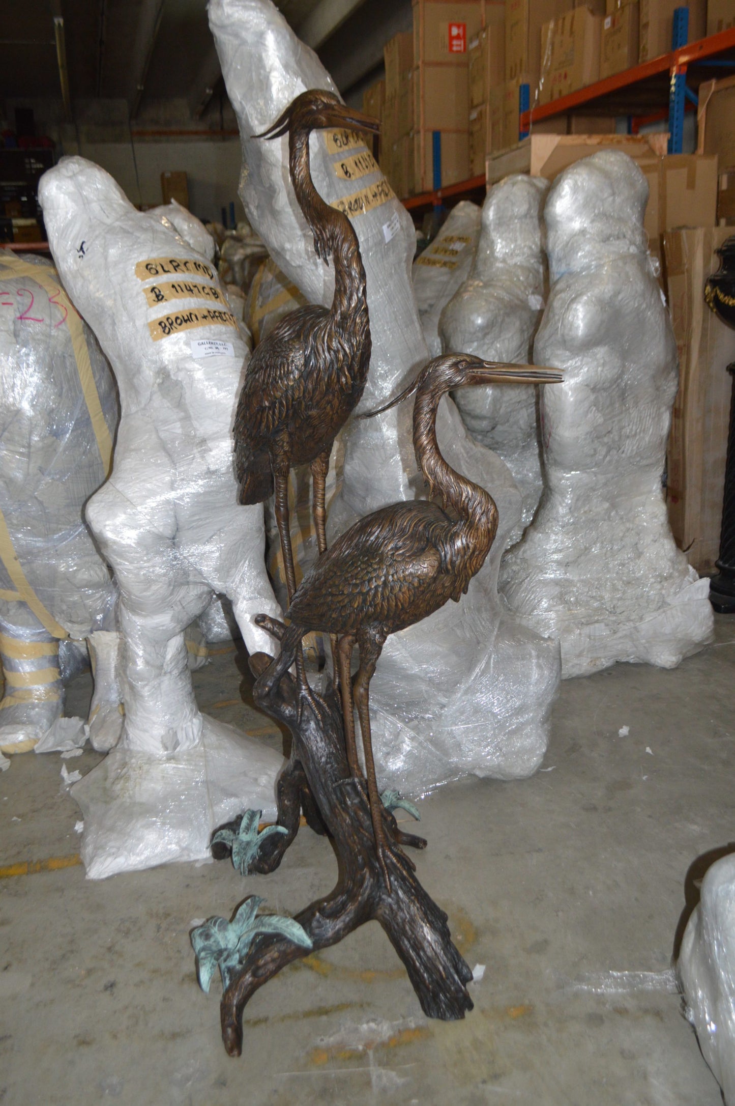Two Herons on a three Bronze Fountain Statue - Size: 32"L x 24"W x 67"H.