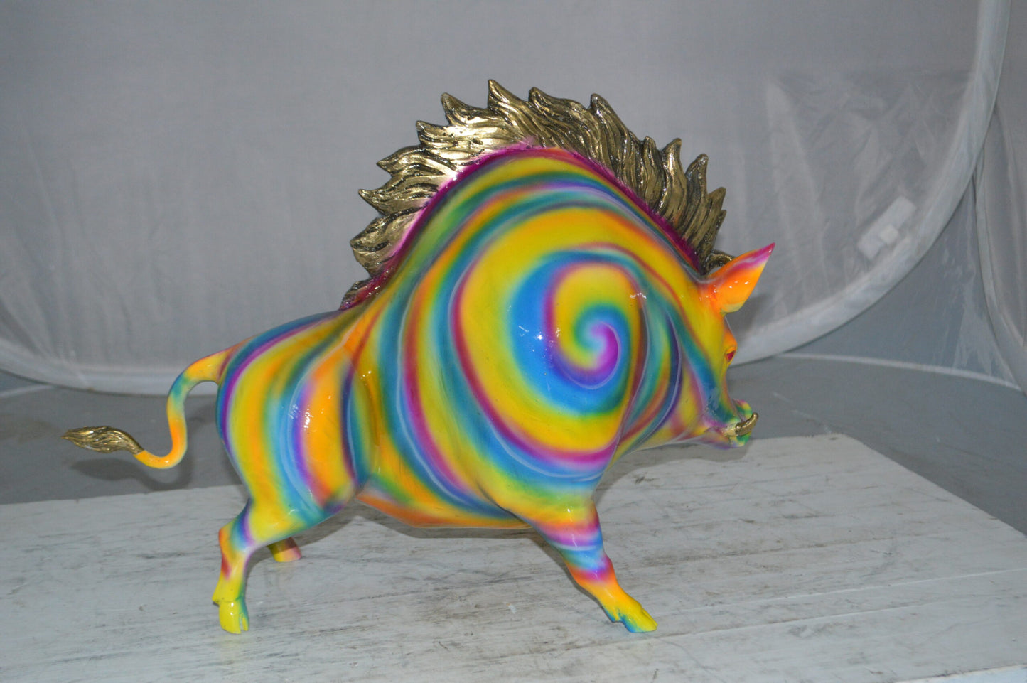 Fat Modern Boar Bronze Statue - Size: 22"L x 9"W x 15"H.