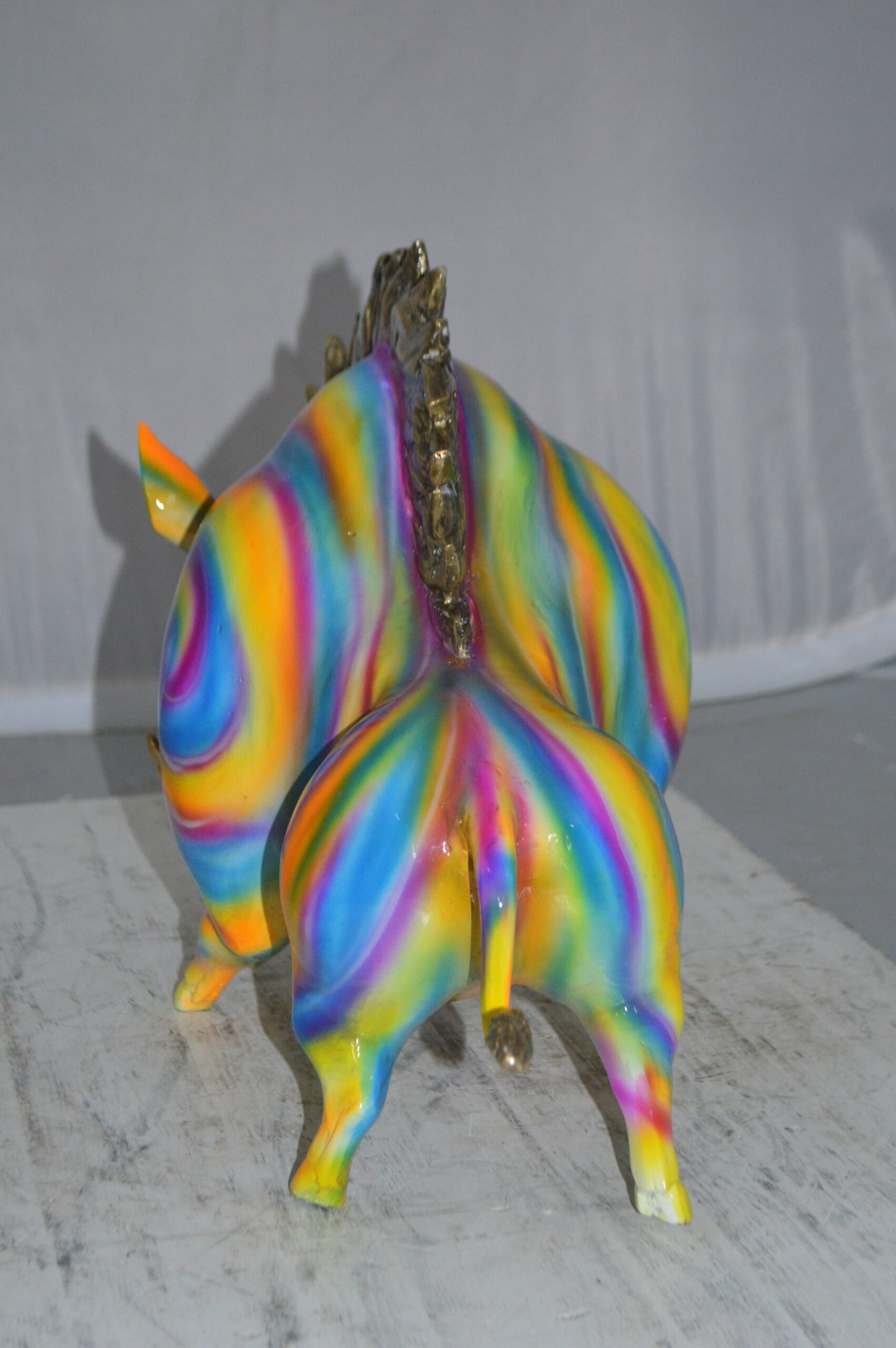 Fat Modern Boar Bronze Statue - Size: 22"L x 9"W x 15"H.