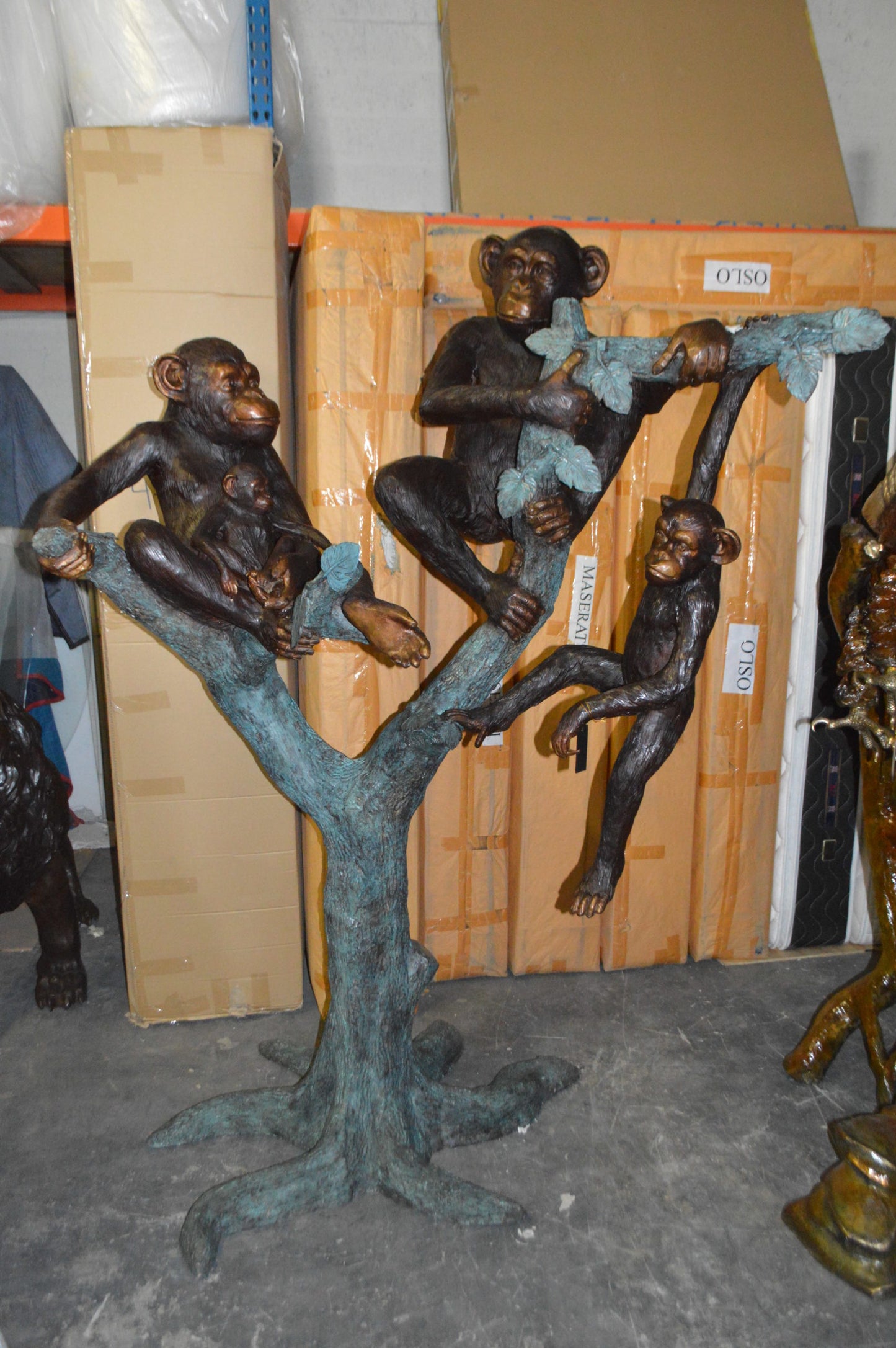 Four Monkeys On A Tree Bronze Statue - Size: 35"L x 61"W x 80"H.
