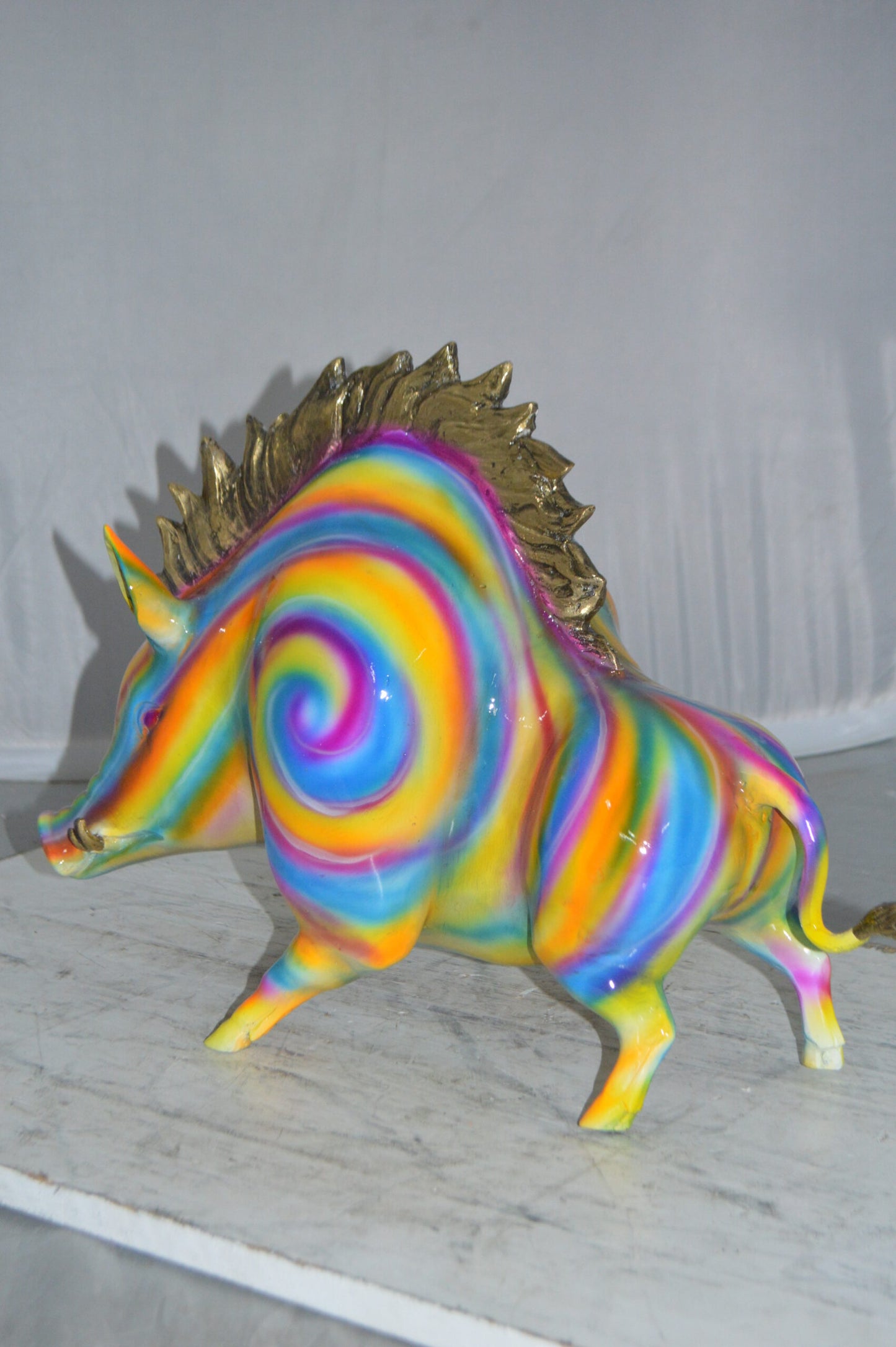 Fat Modern Boar Bronze Statue - Size: 22"L x 9"W x 15"H.