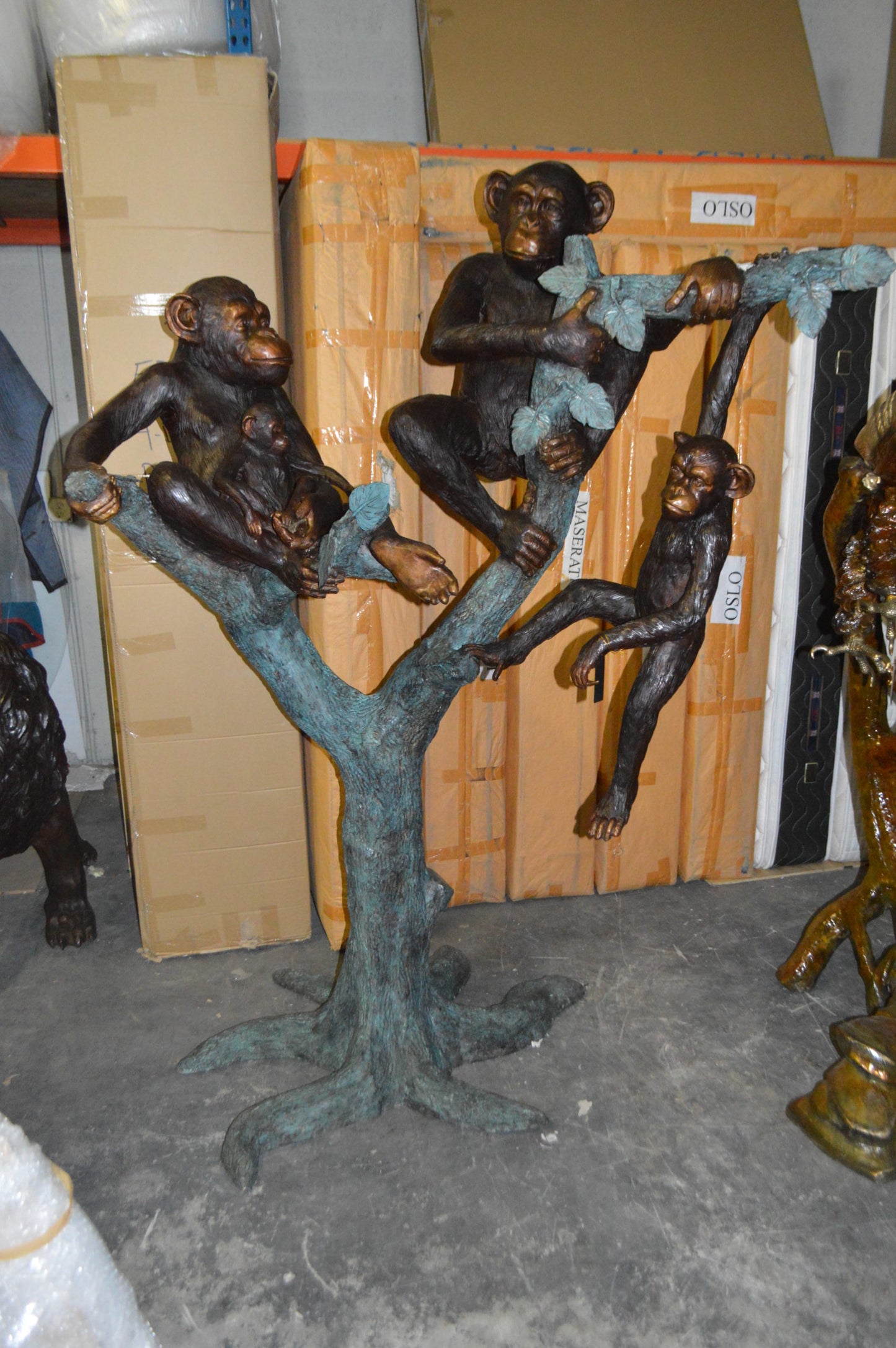 Four Monkeys On A Tree Bronze Statue - Size: 35"L x 61"W x 80"H.