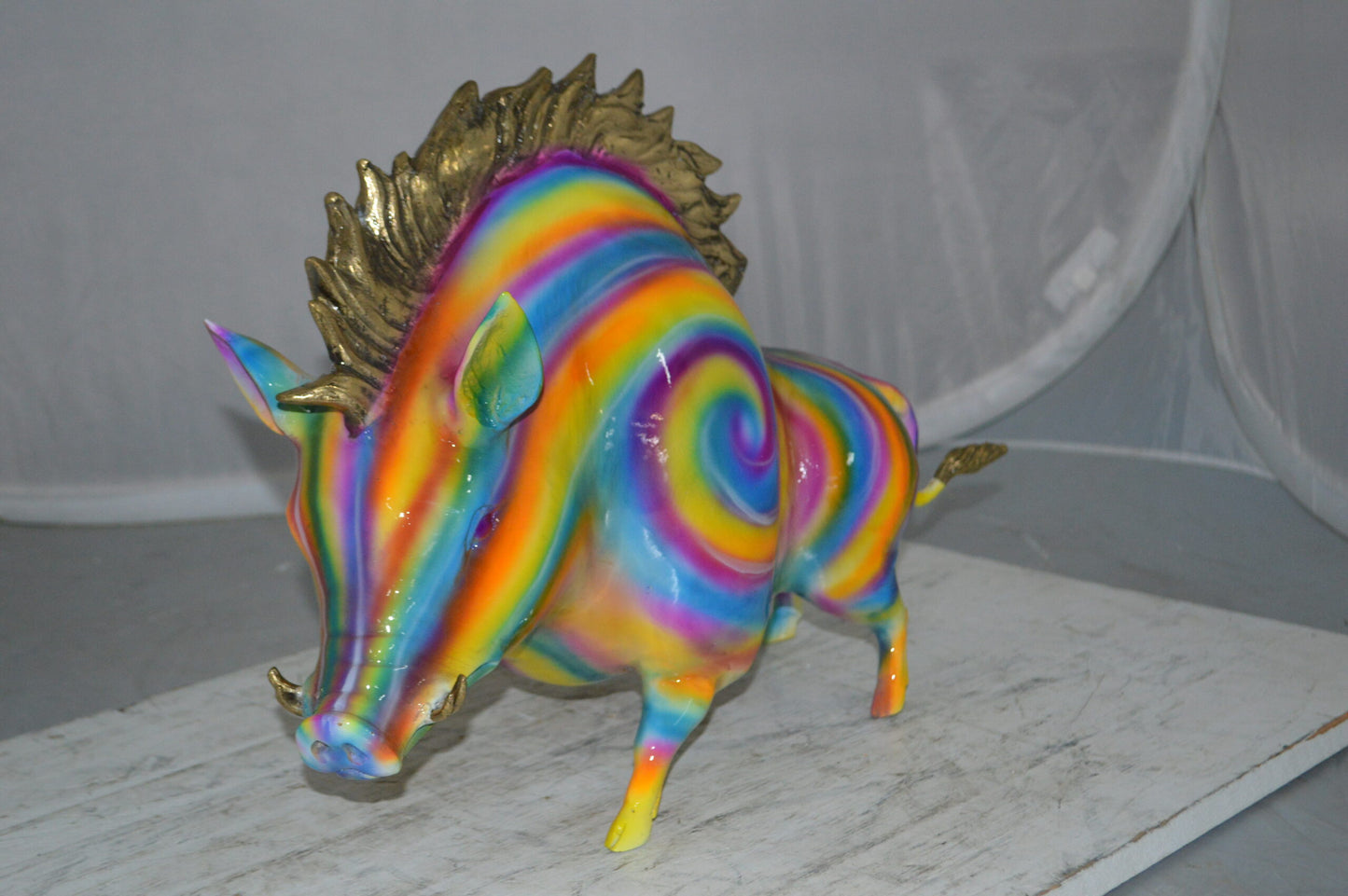 Fat Modern Boar Bronze Statue - Size: 22"L x 9"W x 15"H.
