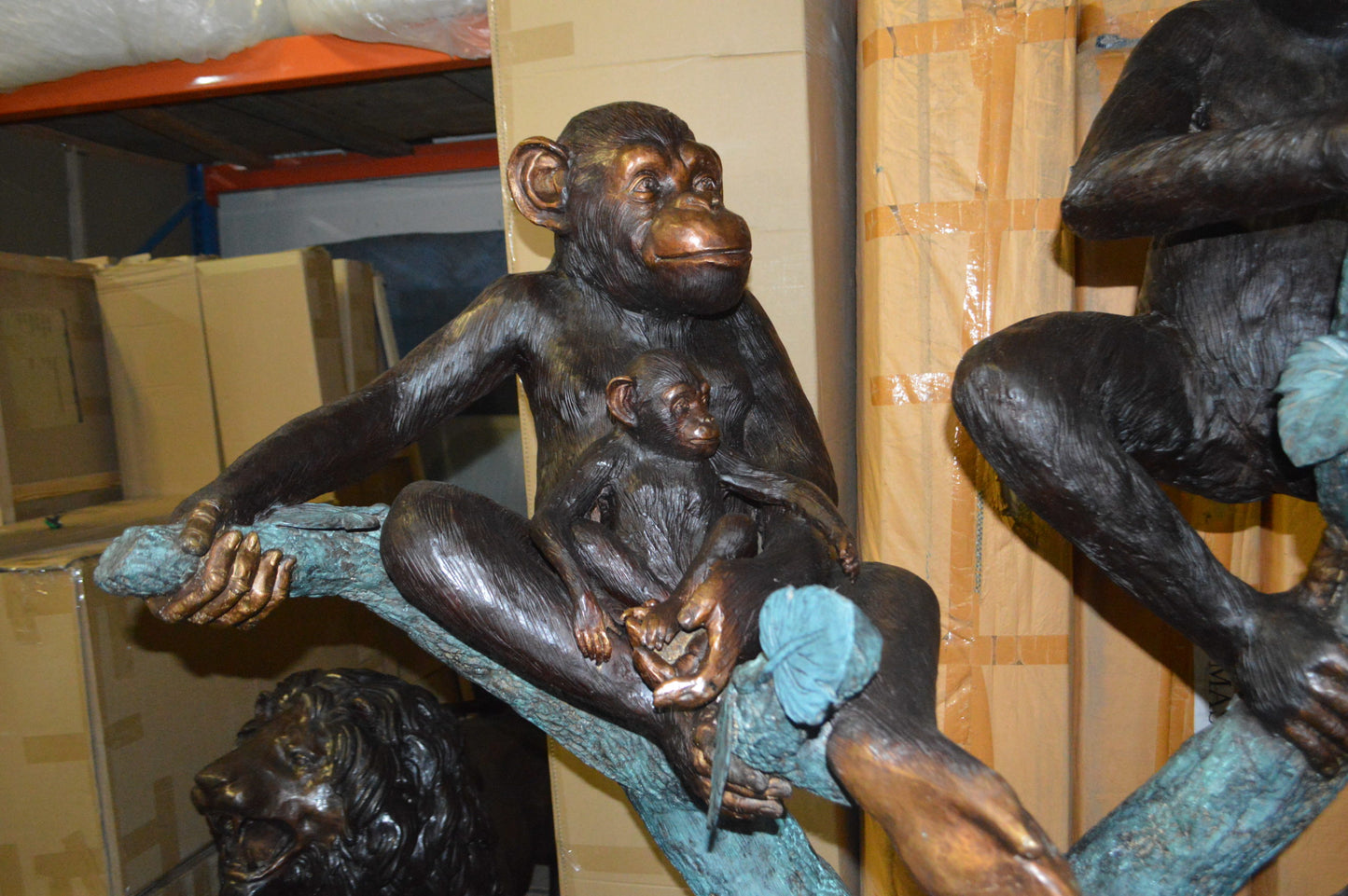 Four Monkeys On A Tree Bronze Statue - Size: 35"L x 61"W x 80"H.
