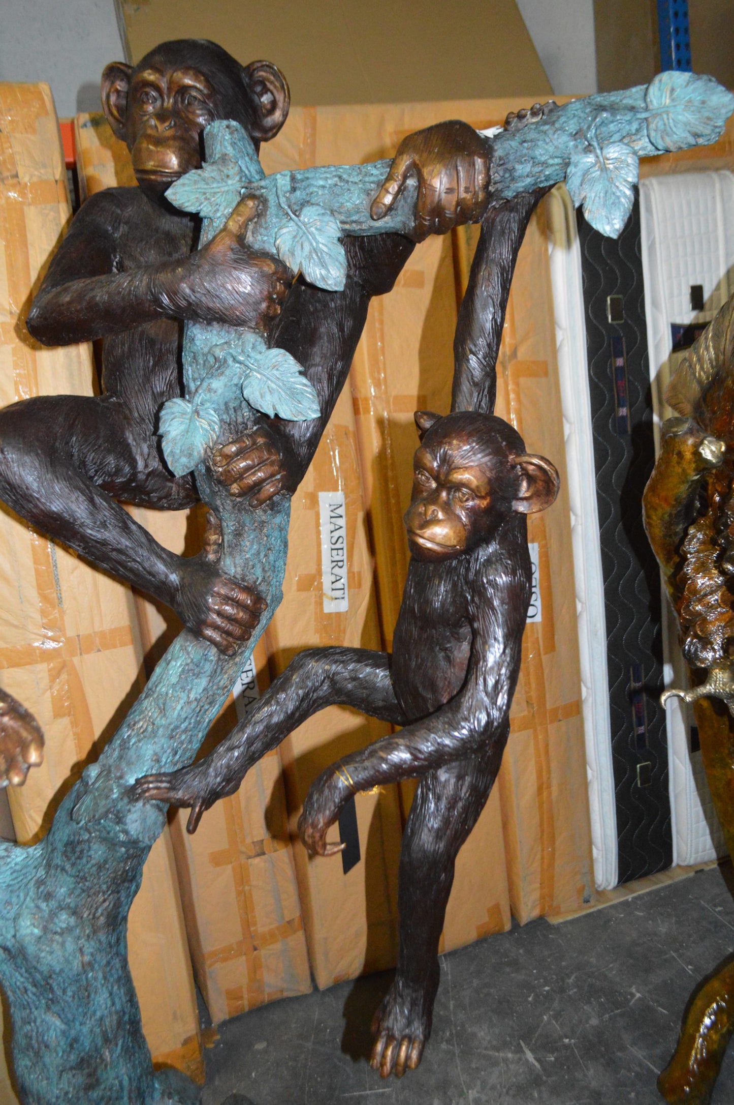 Four Monkeys On A Tree Bronze Statue - Size: 35"L x 61"W x 80"H.