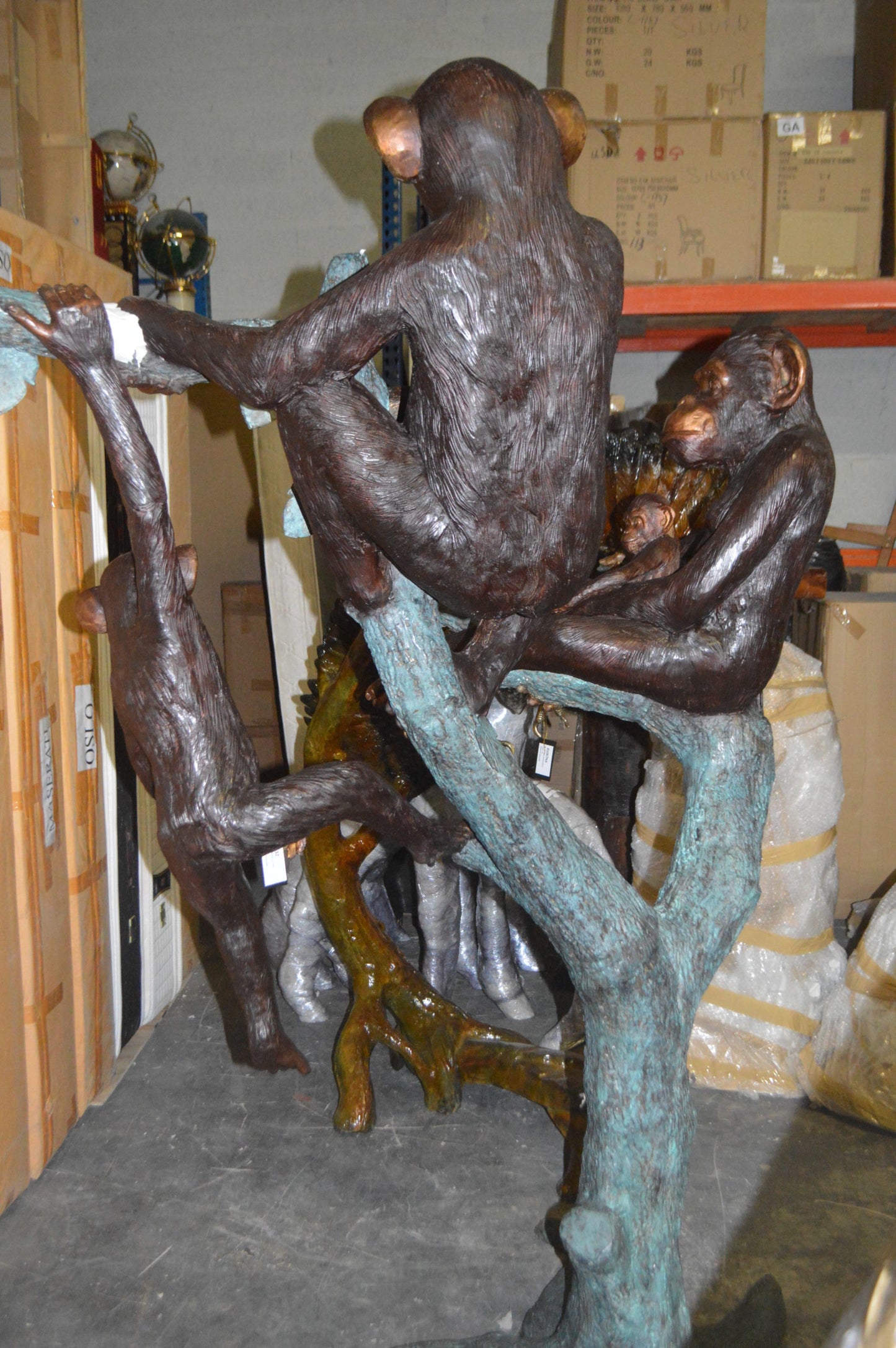 Four Monkeys On A Tree Bronze Statue - Size: 35"L x 61"W x 80"H.