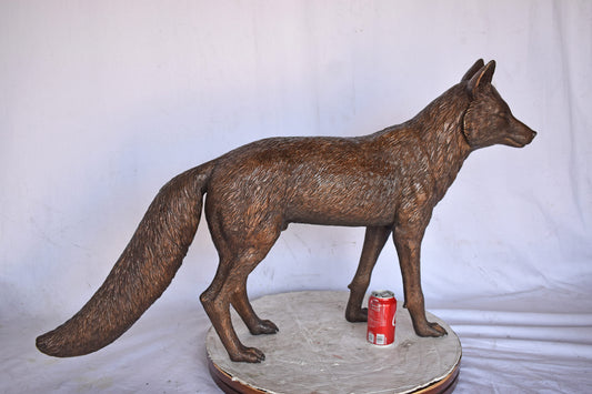 Fox Standing Life Size Bronze Statue - Size: 42"L x 9"W x 27"H.