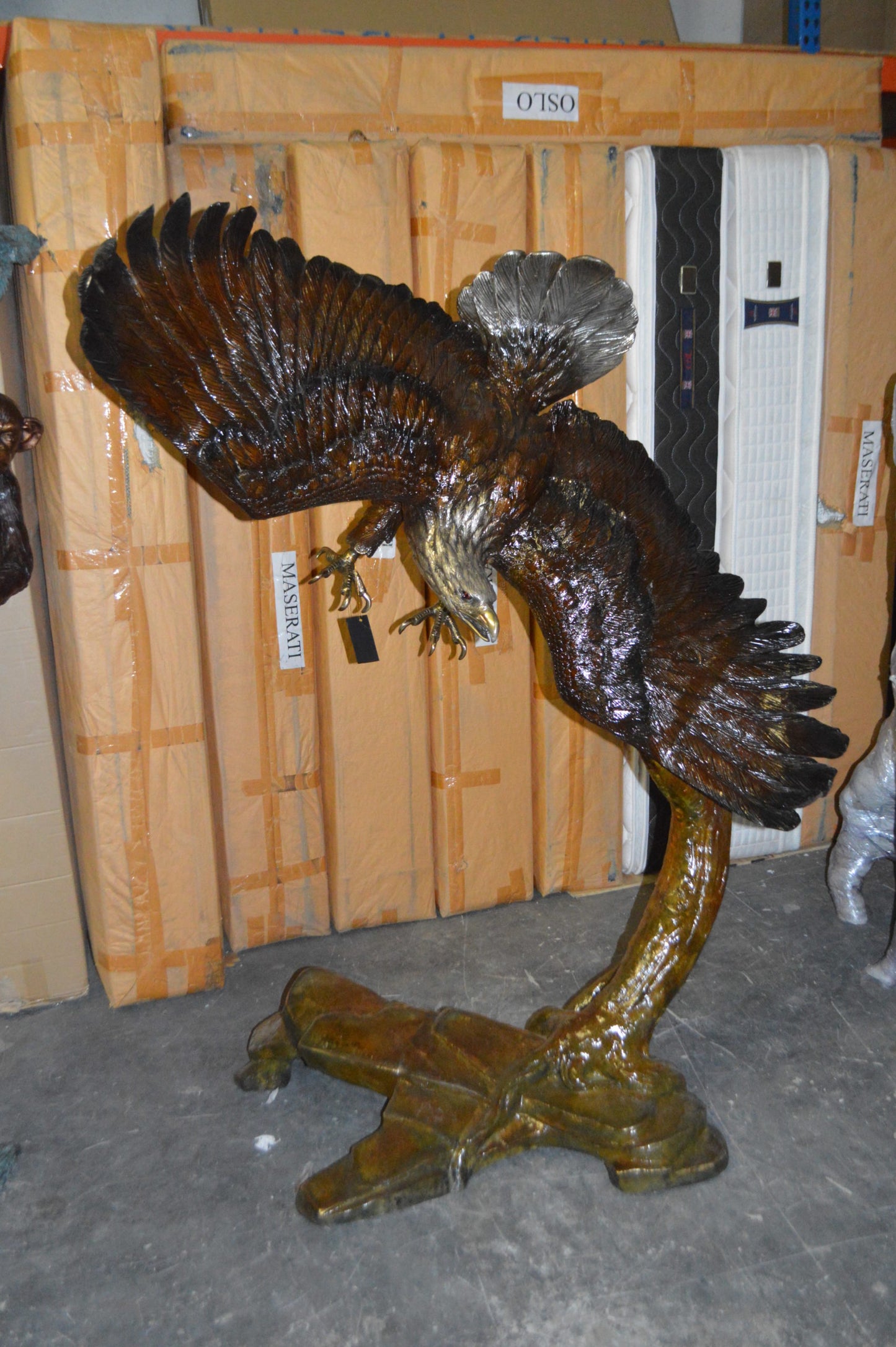 Eagle Flying To The Right Bronze Statue - Size: 22"L x 63"W x 67"H.