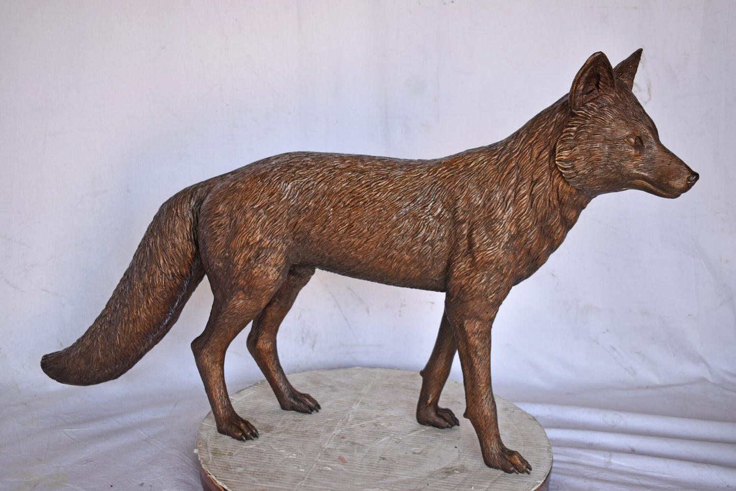 Fox Standing Life Size Bronze Statue - Size: 42"L x 9"W x 27"H.