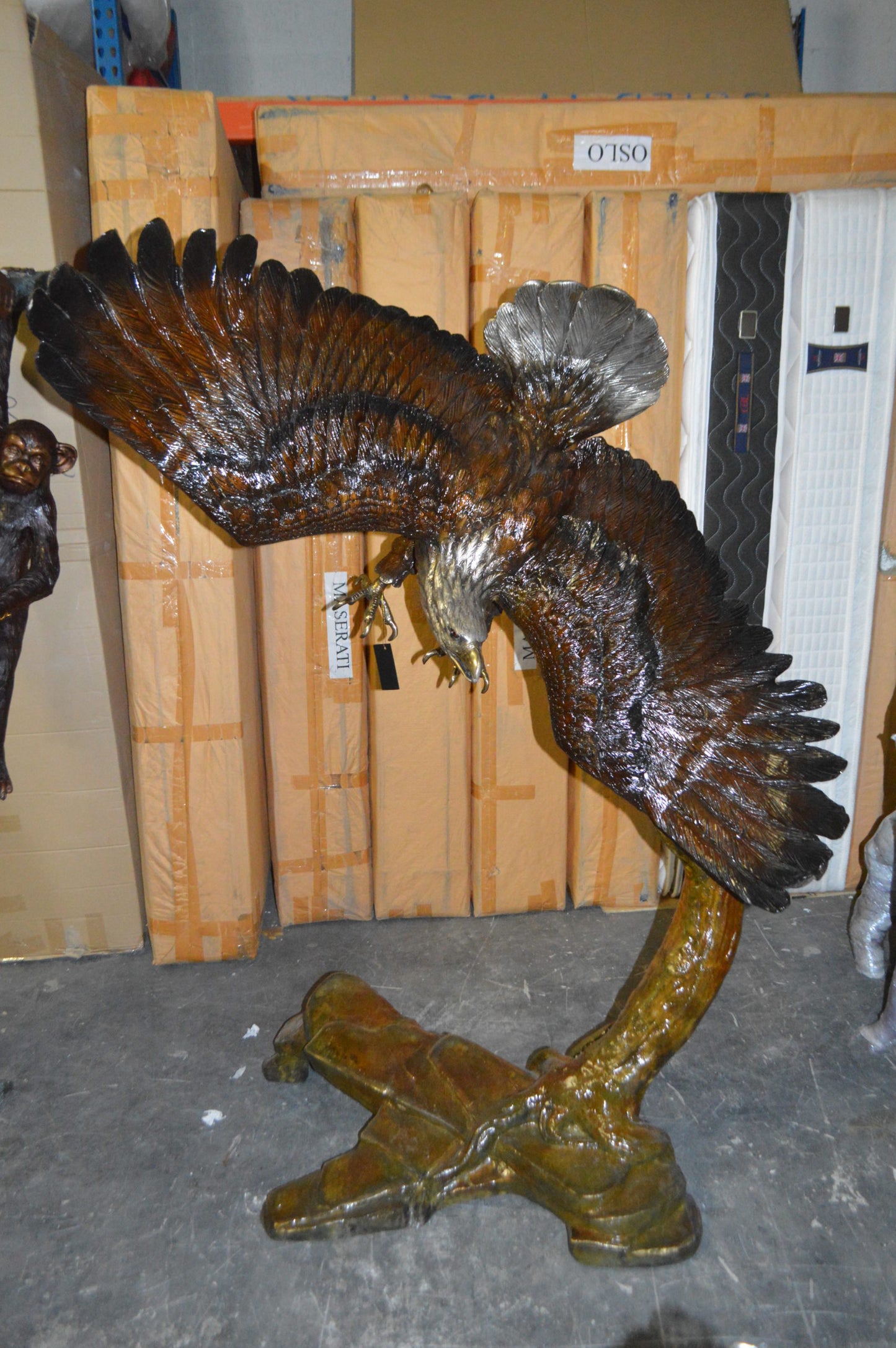 Eagle Flying To The Right Bronze Statue - Size: 22"L x 63"W x 67"H.