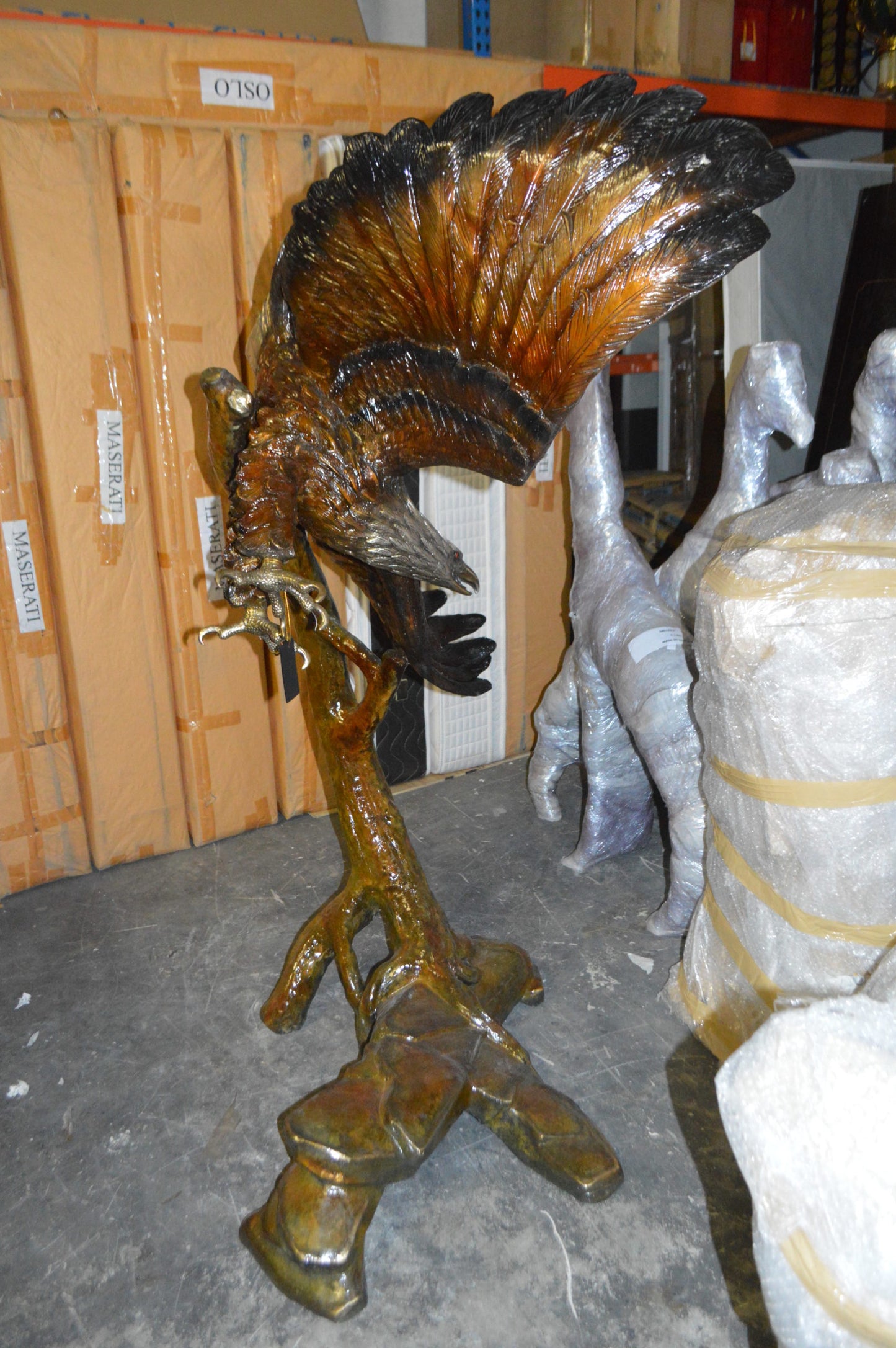 Eagle Flying To The Right Bronze Statue - Size: 22"L x 63"W x 67"H.