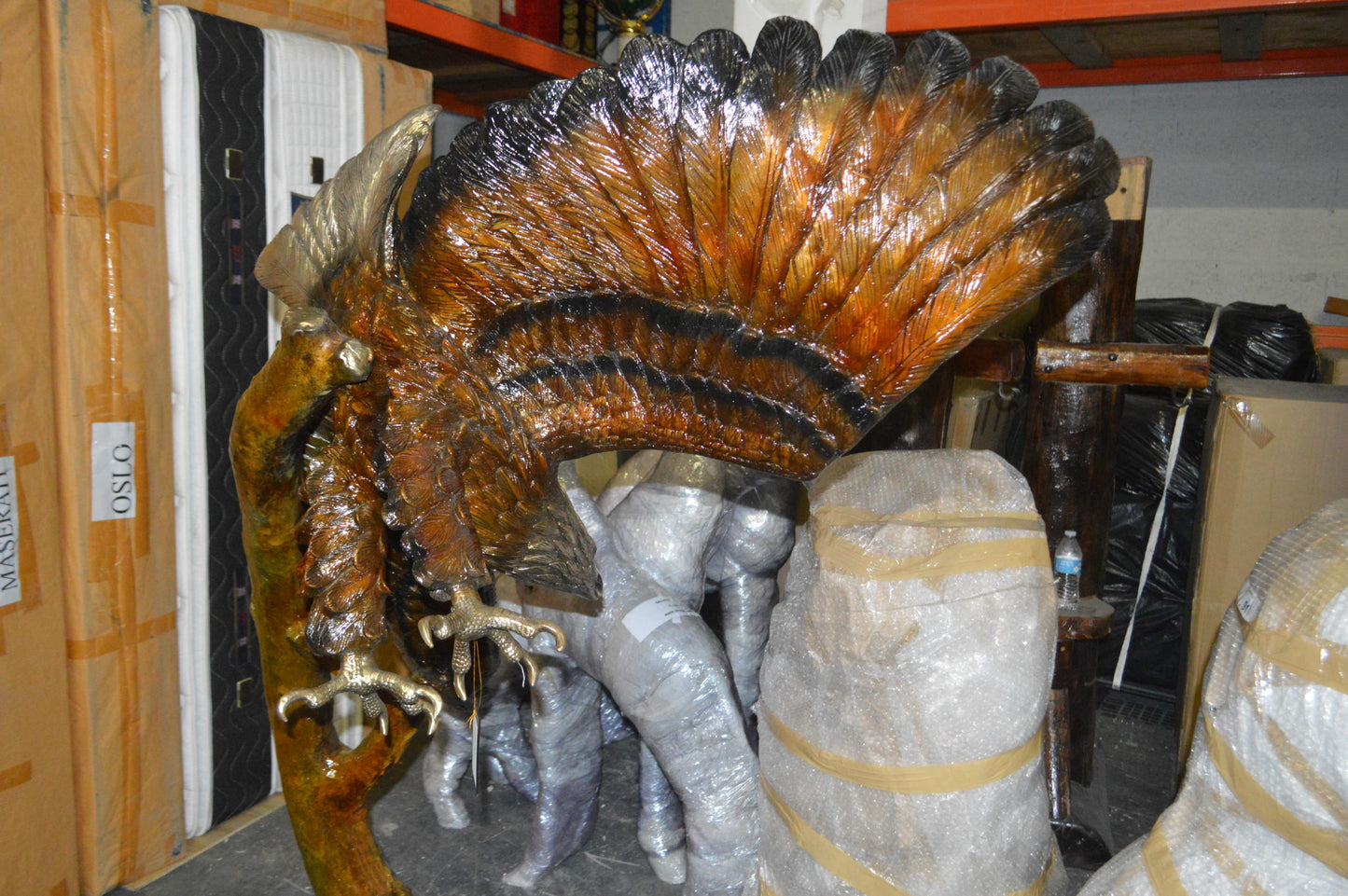 Eagle Flying To The Right Bronze Statue  -  Size: 22"L x 63"W x 67"H.