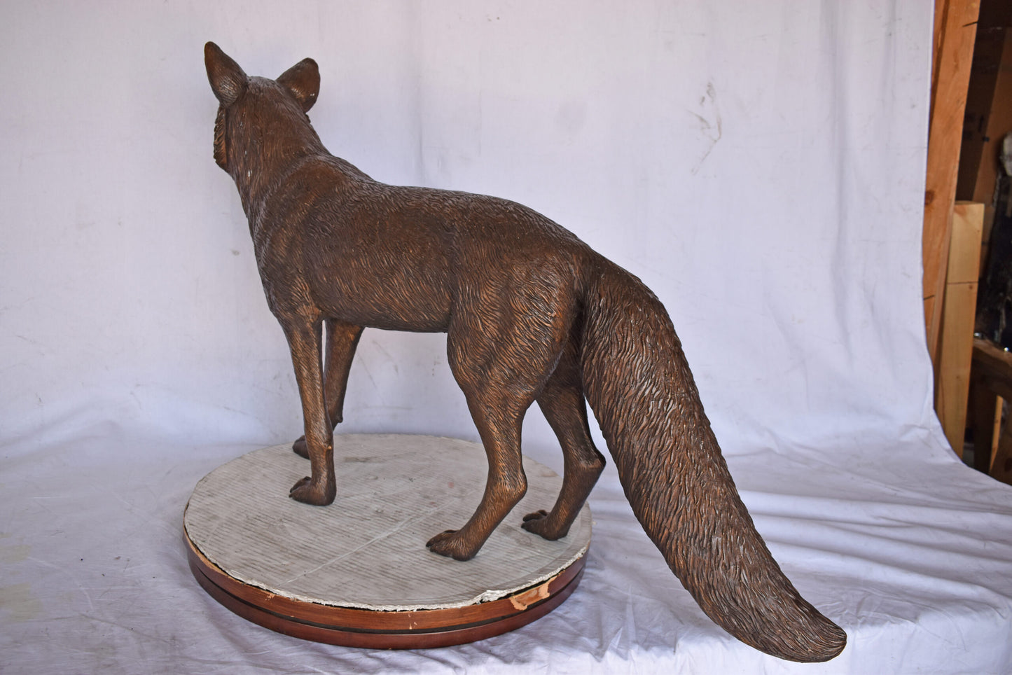 Fox Standing Life Size Bronze Statue - Size: 42"L x 9"W x 27"H.