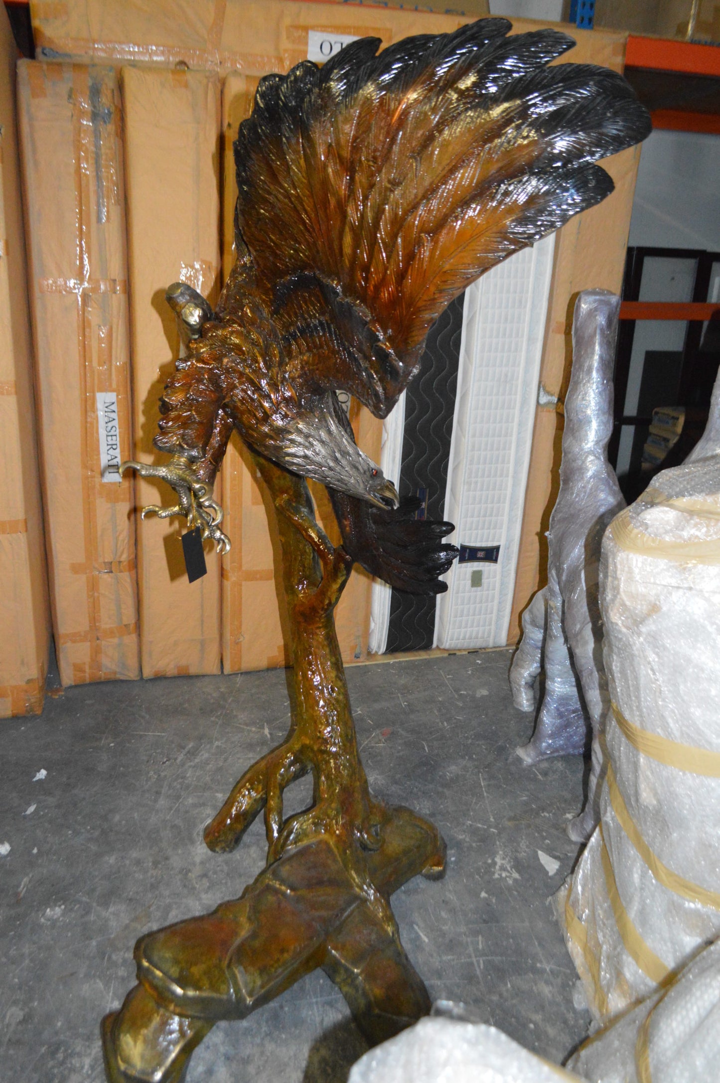 Eagle Flying To The Right Bronze Statue - Size: 22"L x 63"W x 67"H.
