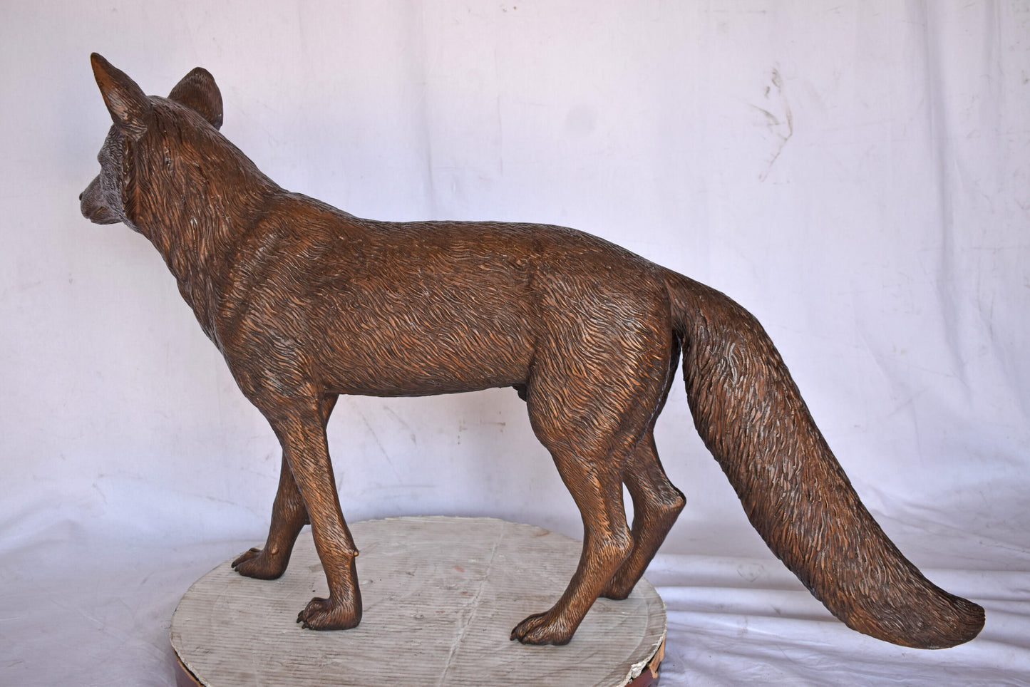 Fox Standing Life Size Bronze Statue - Size: 42"L x 9"W x 27"H.