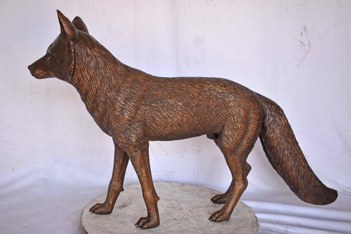 Fox Standing Life Size Bronze Statue - Size: 42"L x 9"W x 27"H.