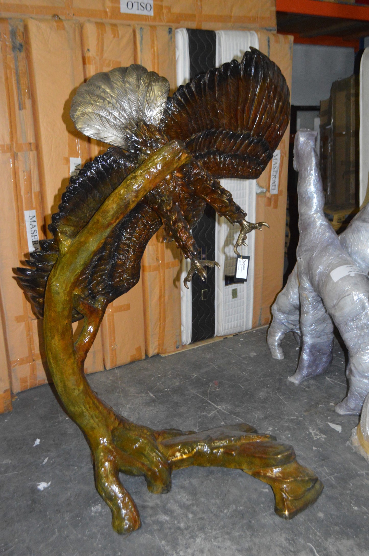 Eagle Flying To The Right Bronze Statue - Size: 22"L x 63"W x 67"H.