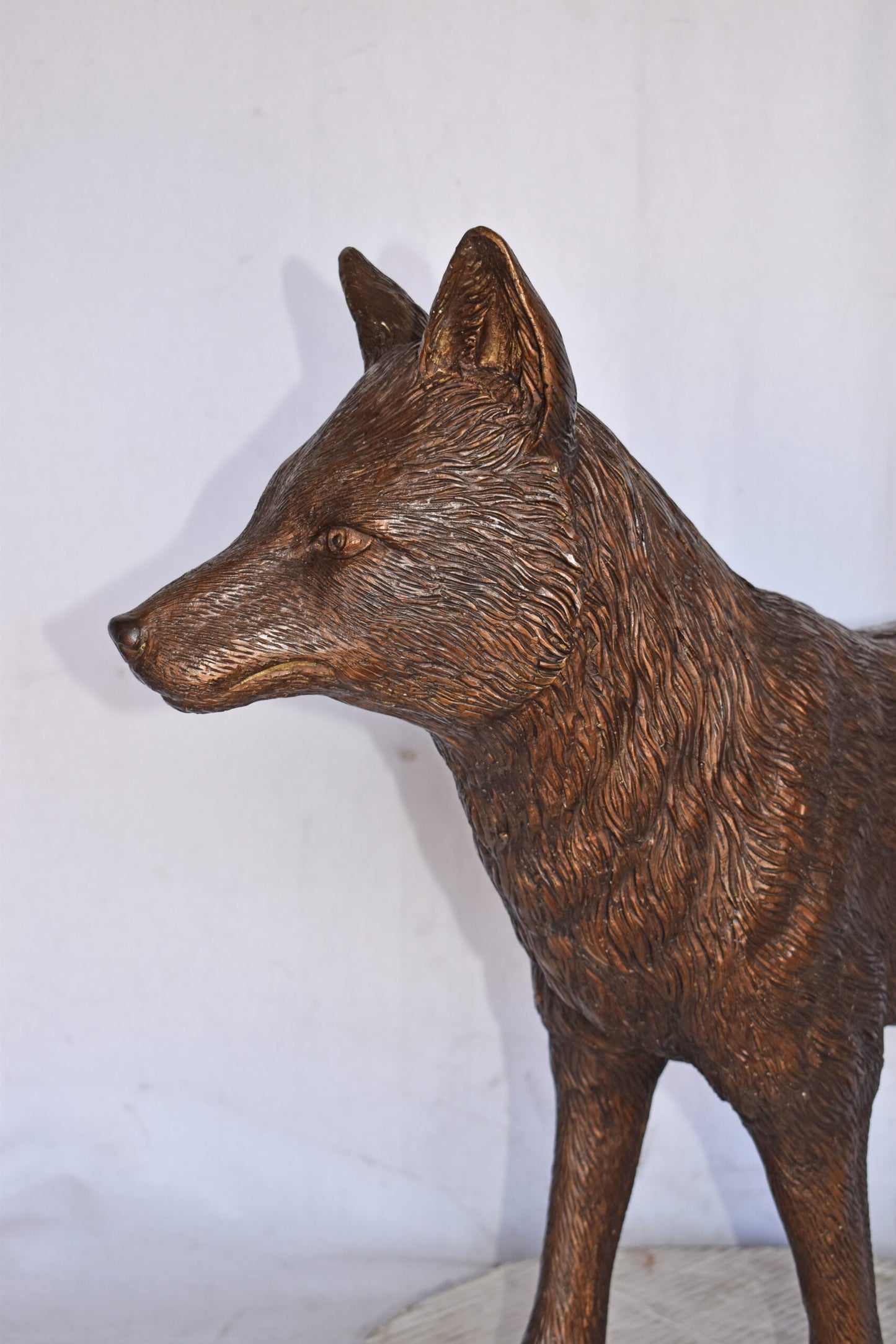 Fox Standing Life Size Bronze Statue - Size: 42"L x 9"W x 27"H.