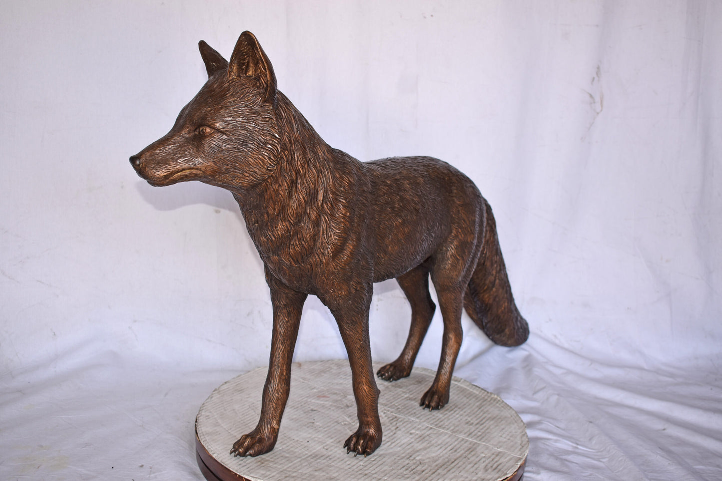 Fox Standing Life Size Bronze Statue - Size: 42"L x 9"W x 27"H.
