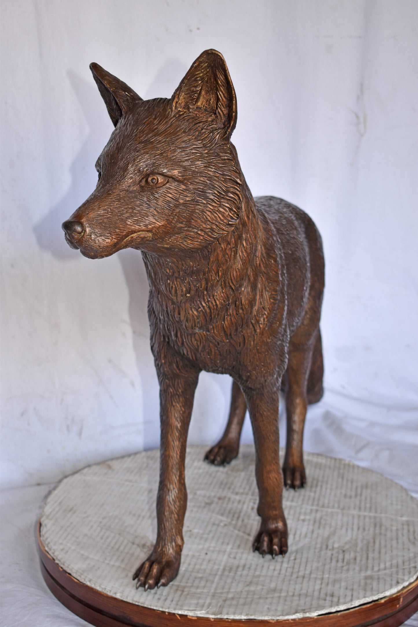 Fox Standing Life Size Bronze Statue - Size: 42"L x 9"W x 27"H.