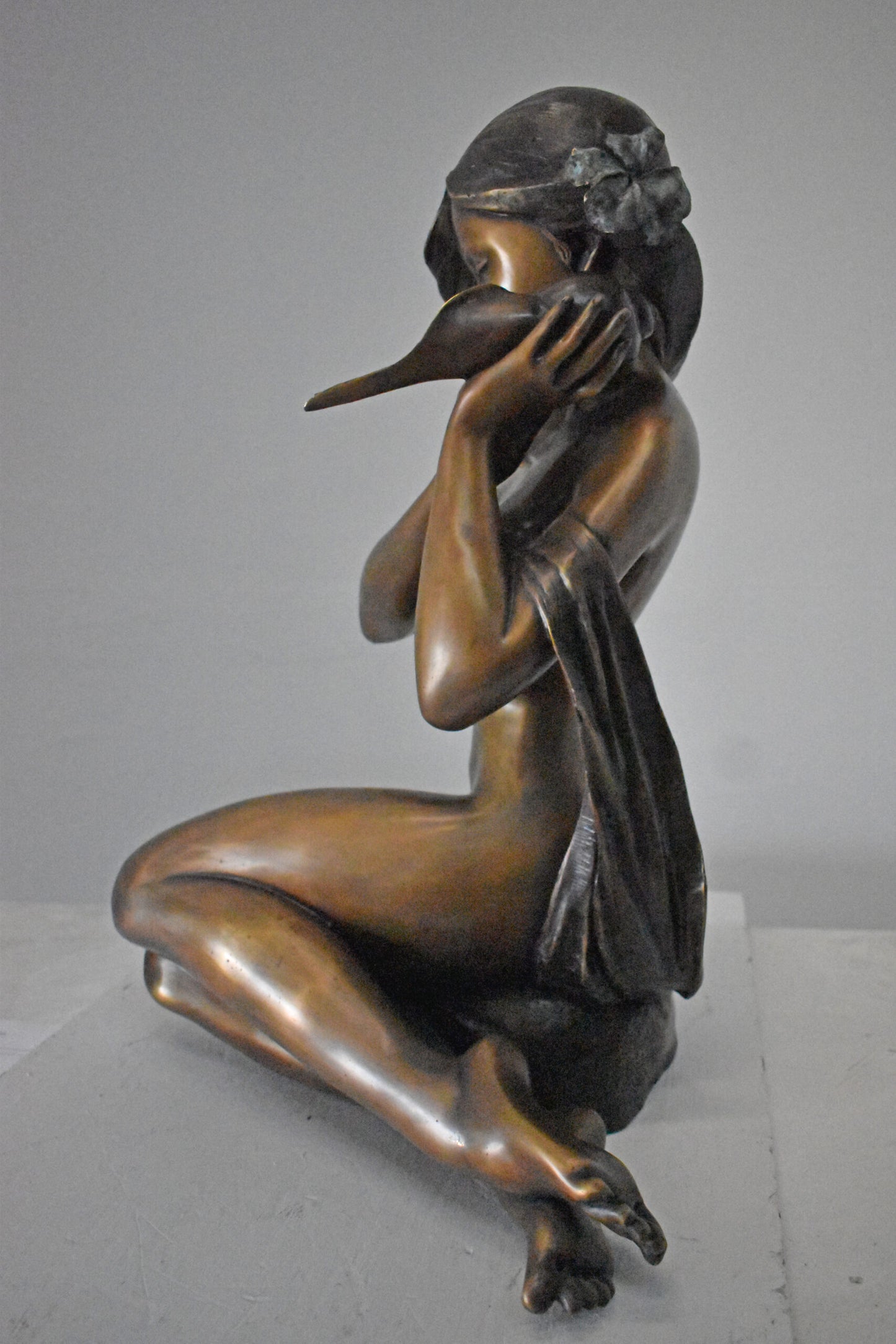 Beautiful Girl Holding a Shell Bronze Statue Fountain - Size: 17" x 15" x 26"H.