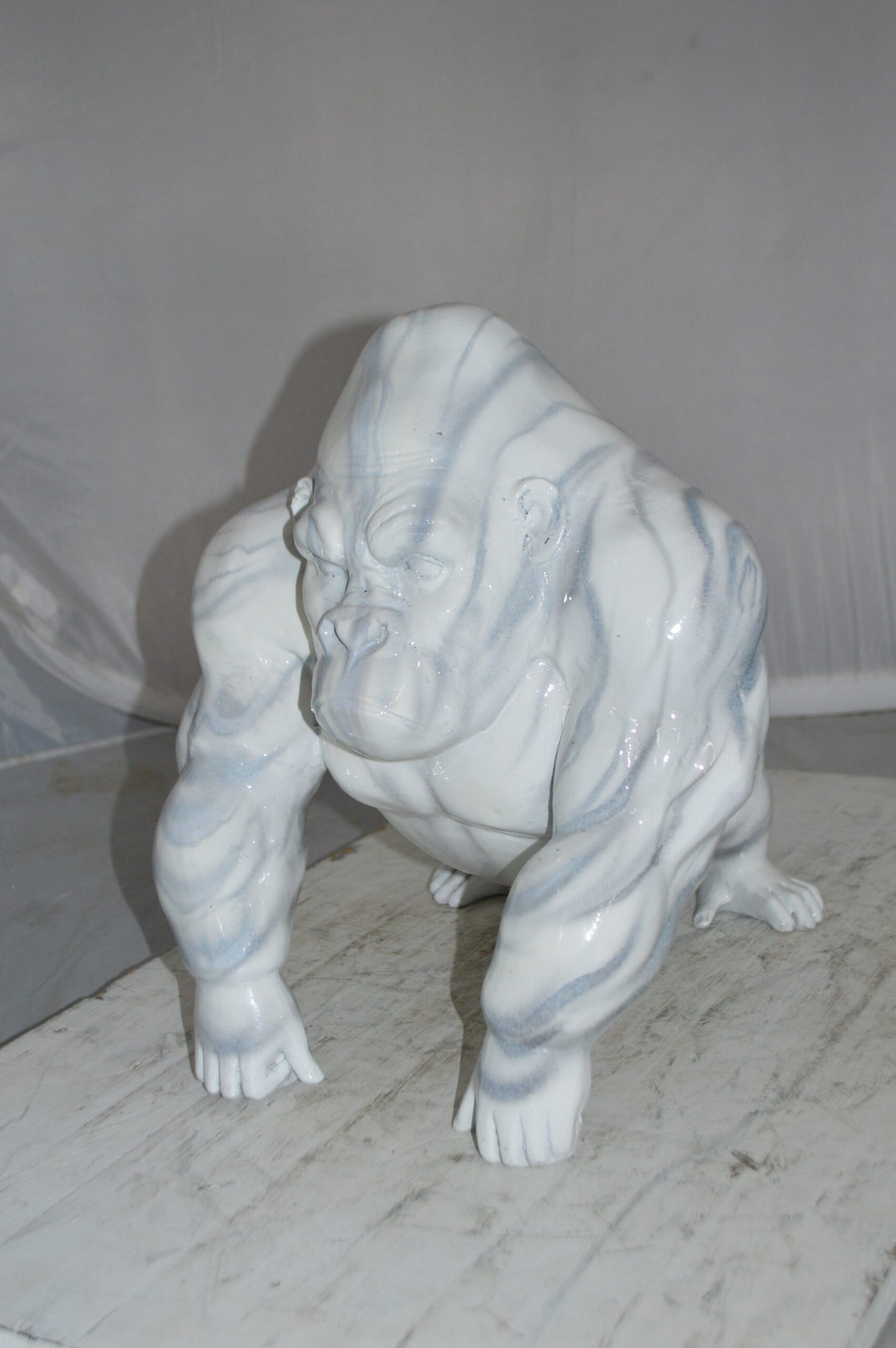 Modern King Kong Grey white Bronze Statue - Size: 15"L x 13"W x 17"H.
