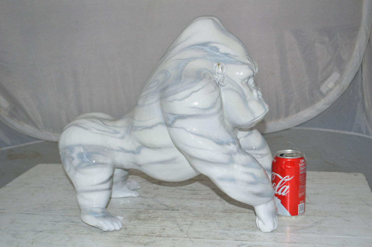 Modern King Kong Grey white Bronze Statue - Size: 15"L x 13"W x 17"H.