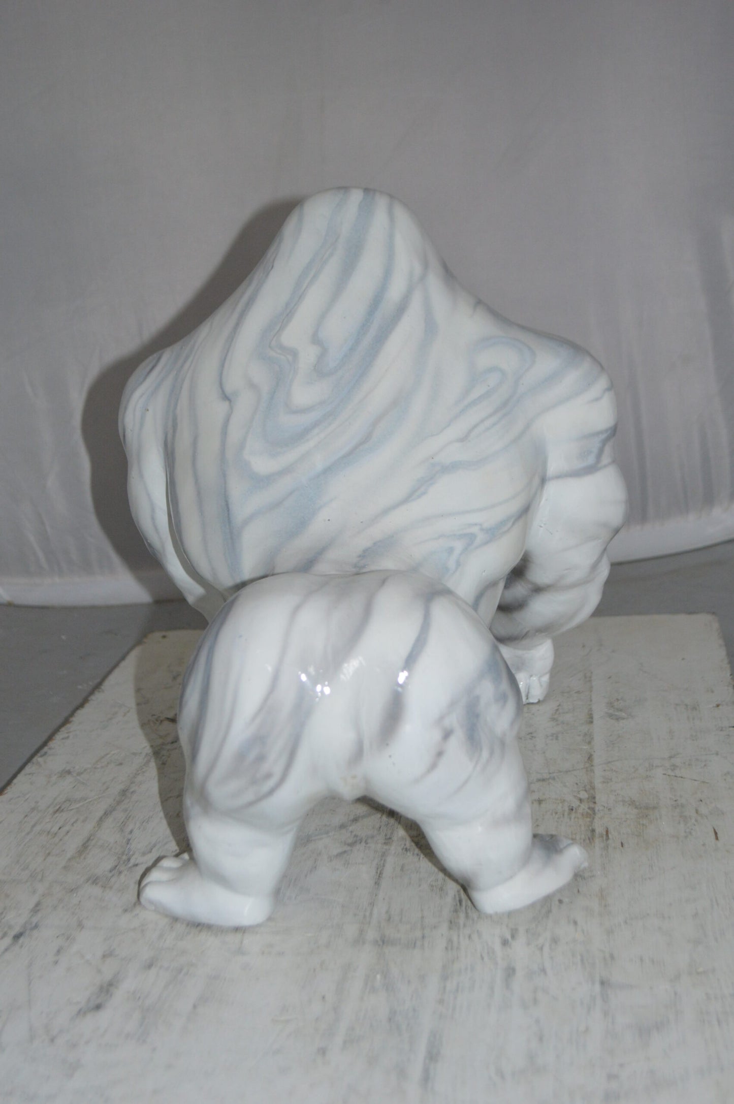 Modern King Kong Grey white Bronze Statue - Size: 15"L x 13"W x 17"H.