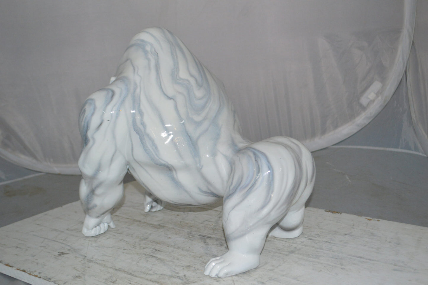 Modern King Kong Grey white Bronze Statue - Size: 15"L x 13"W x 17"H.